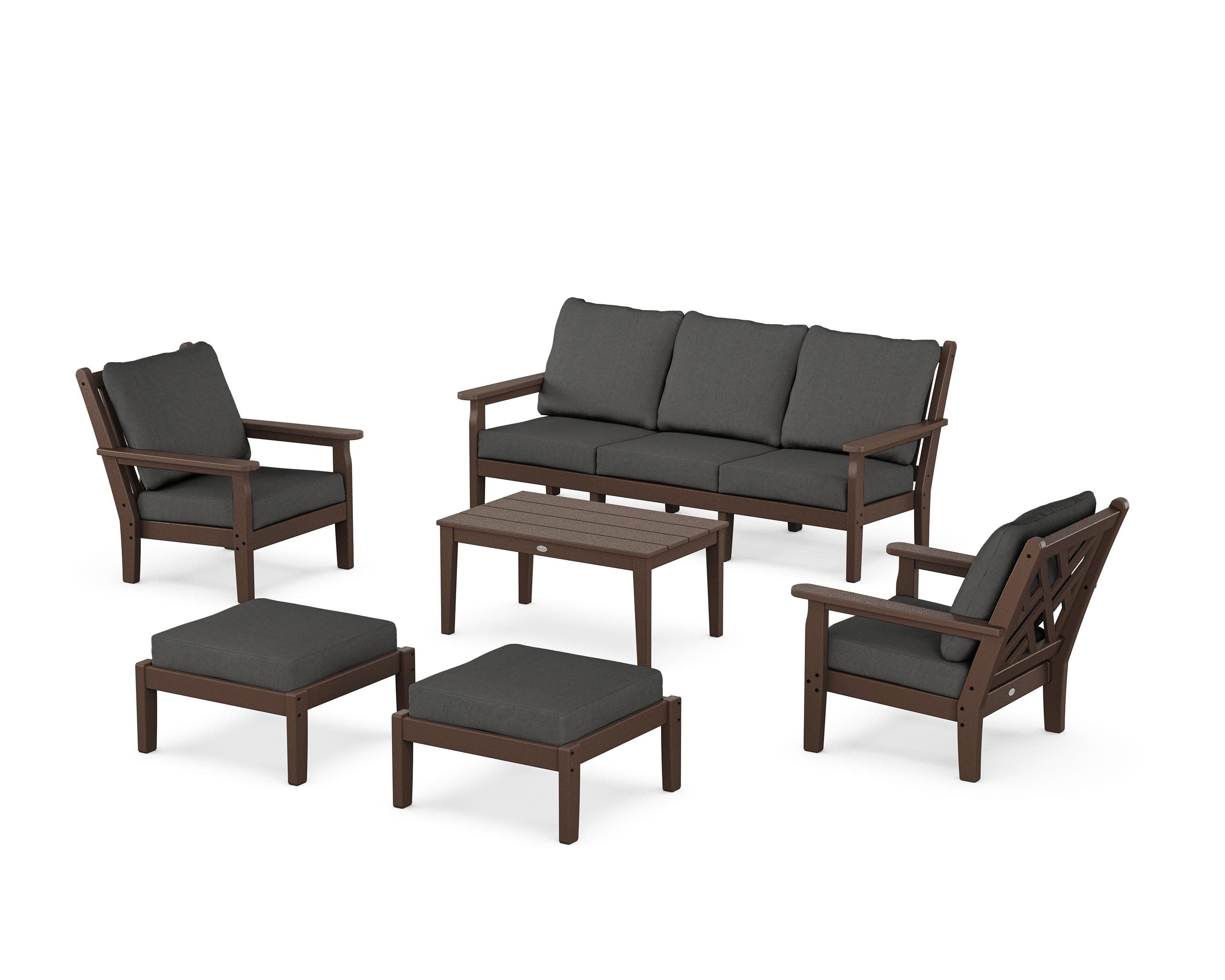 Chippendale 6-Piece Lounge Sofa Set in Mahogany / Spectrum Carbon
