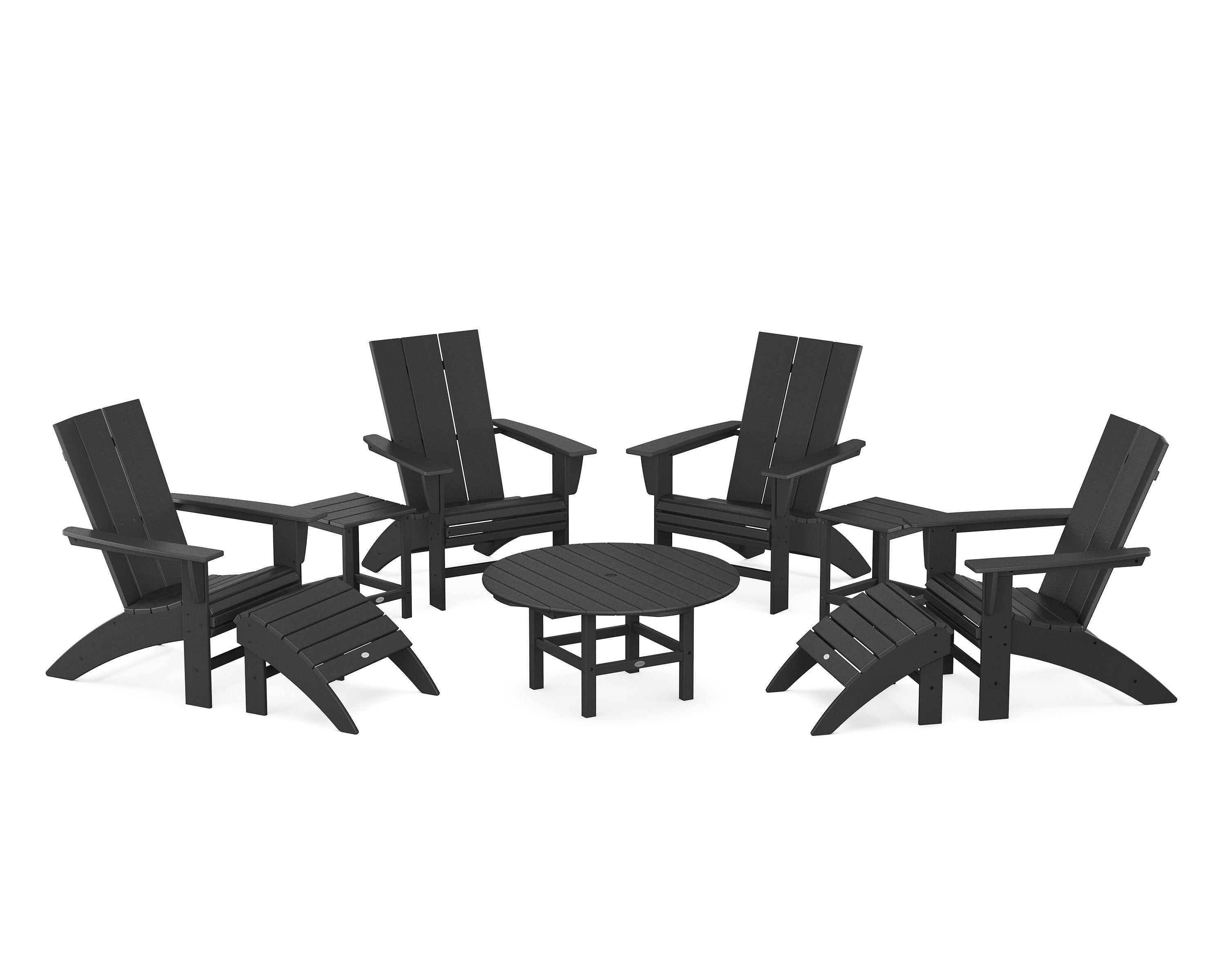 Modern Curveback Adirondack Chair 9-Piece Conversation Set in Black