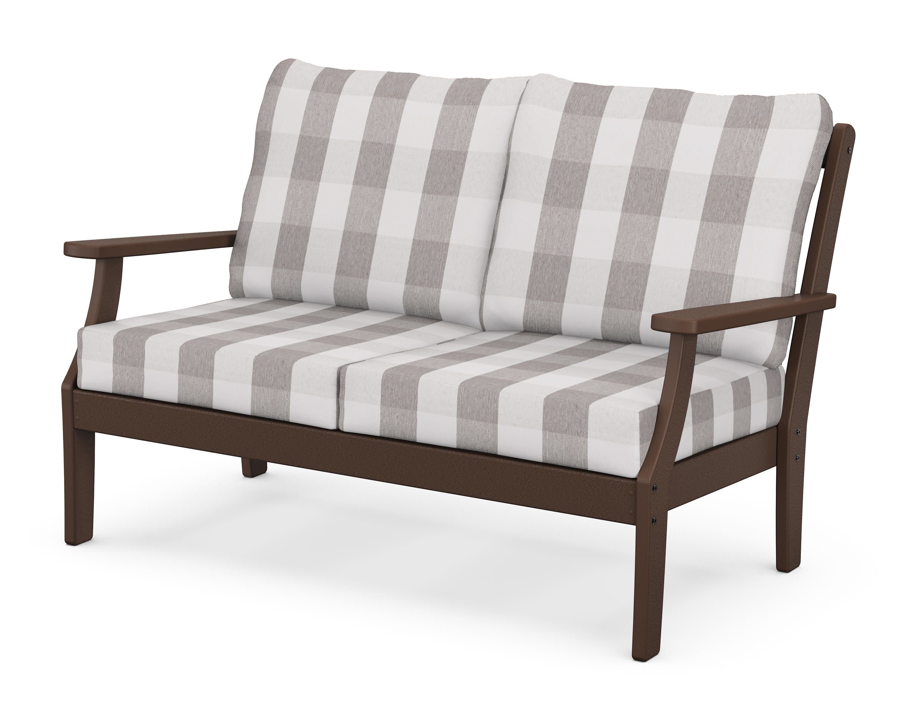 Braxton Deep Seating Loveseat in Mahogany / Buffalo Plaid Grey Mist
