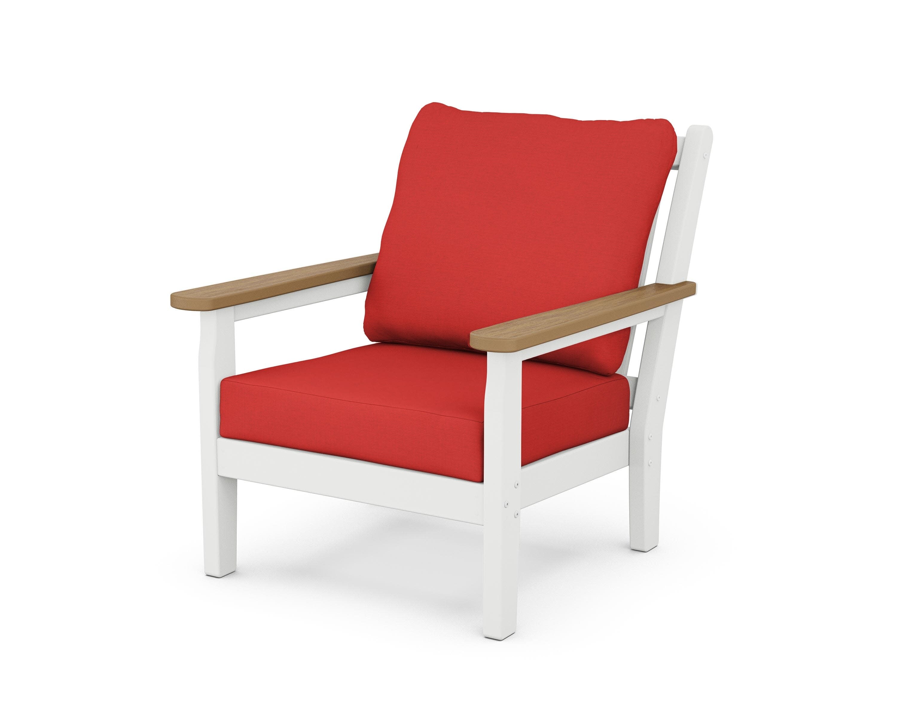 Chippendale Deep Seating Chair in White / Natural / Crimson Linen