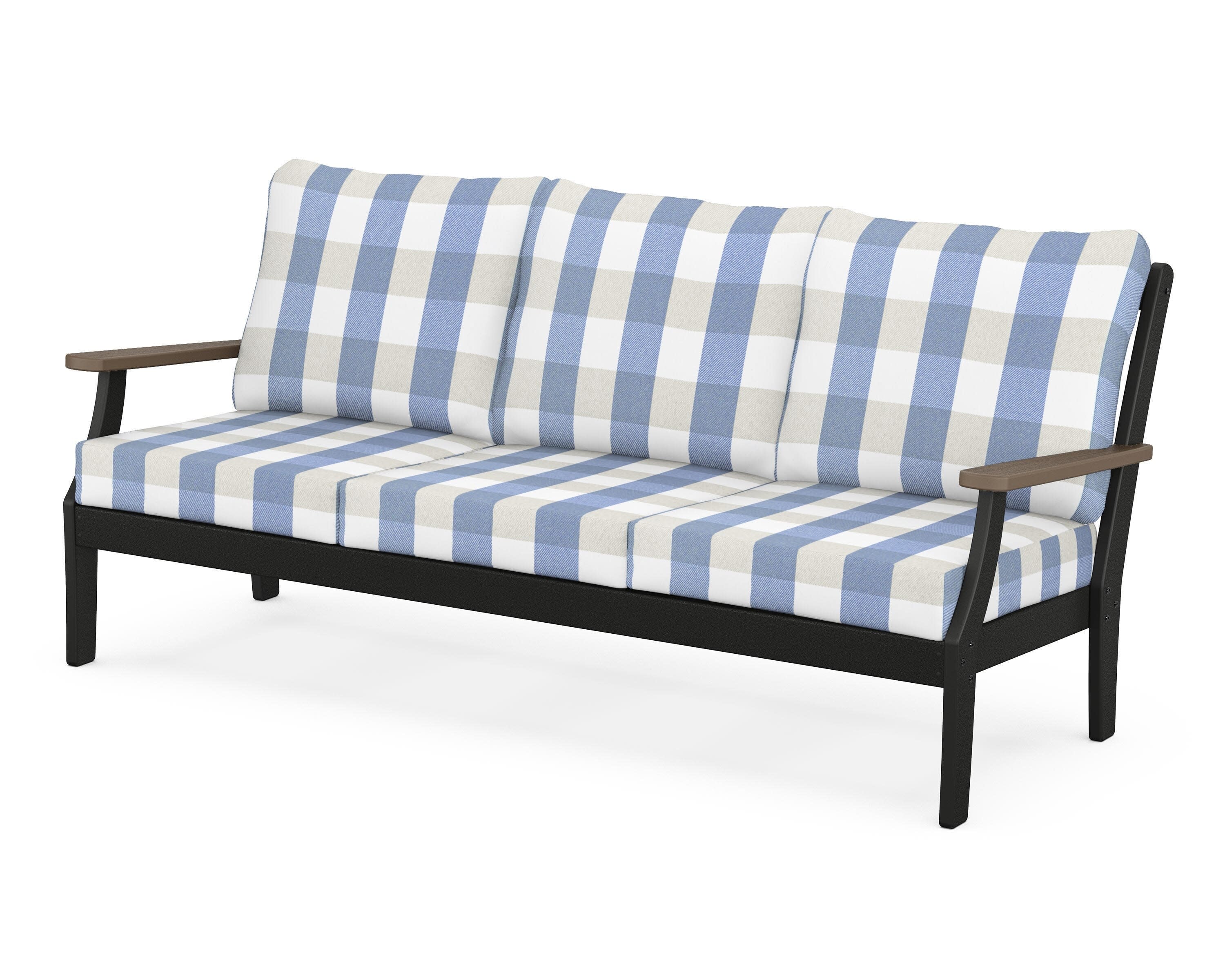 Braxton Deep Seating Sofa in Black / Kona / Buffalo Plaid Sky Blue
