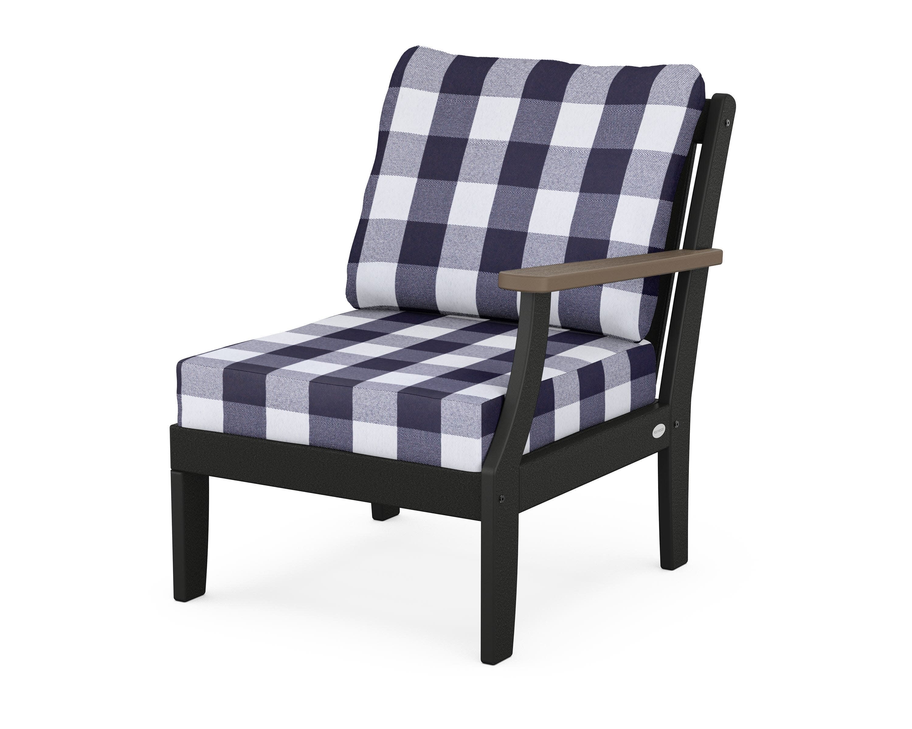 Braxton Modular Right Arm Chair in Black / Kona / Buffalo Plaid Navy