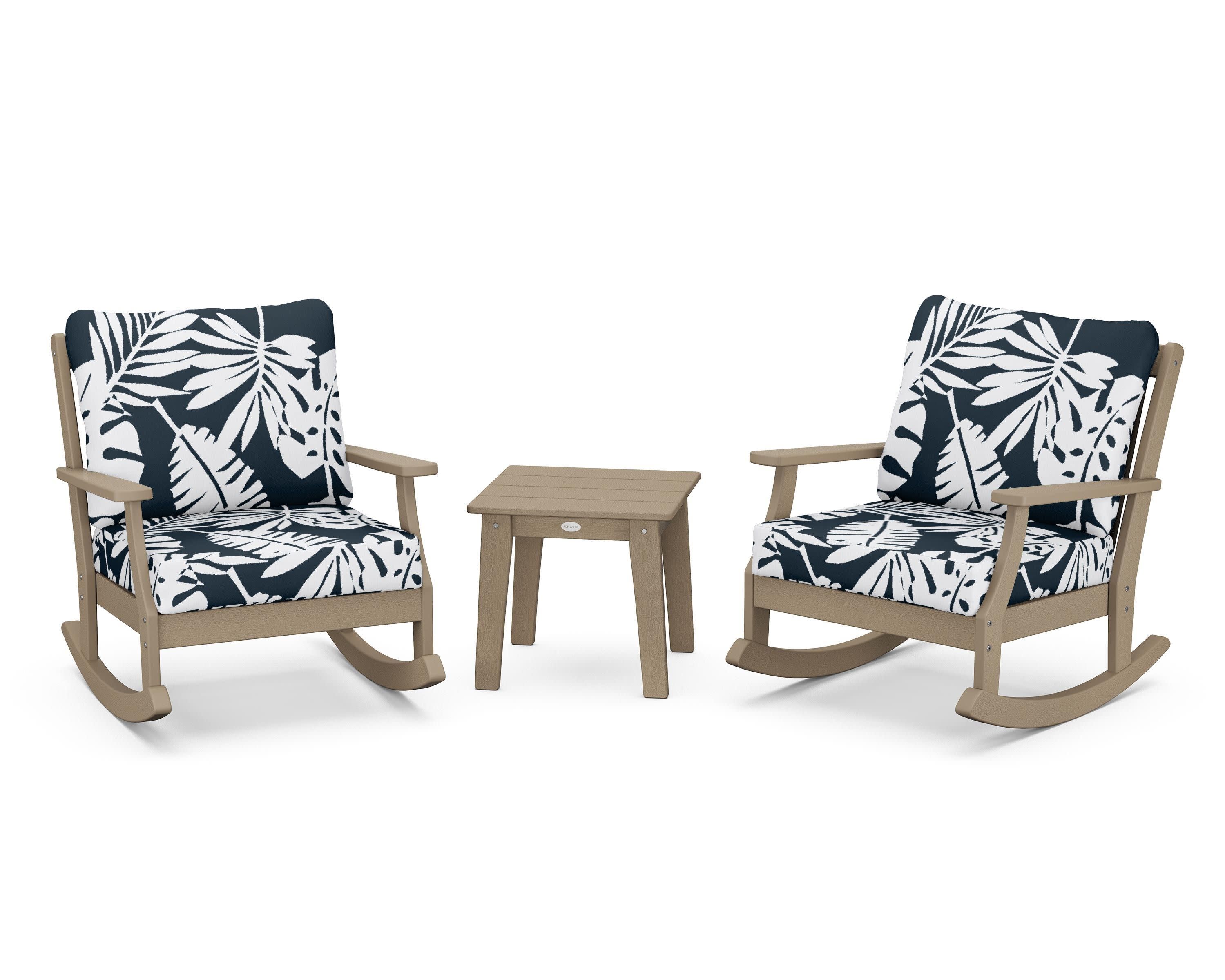 Braxton 3-Piece Deep Seating Rocker Set in Vintage Sahara / Leaf Marine Indigo