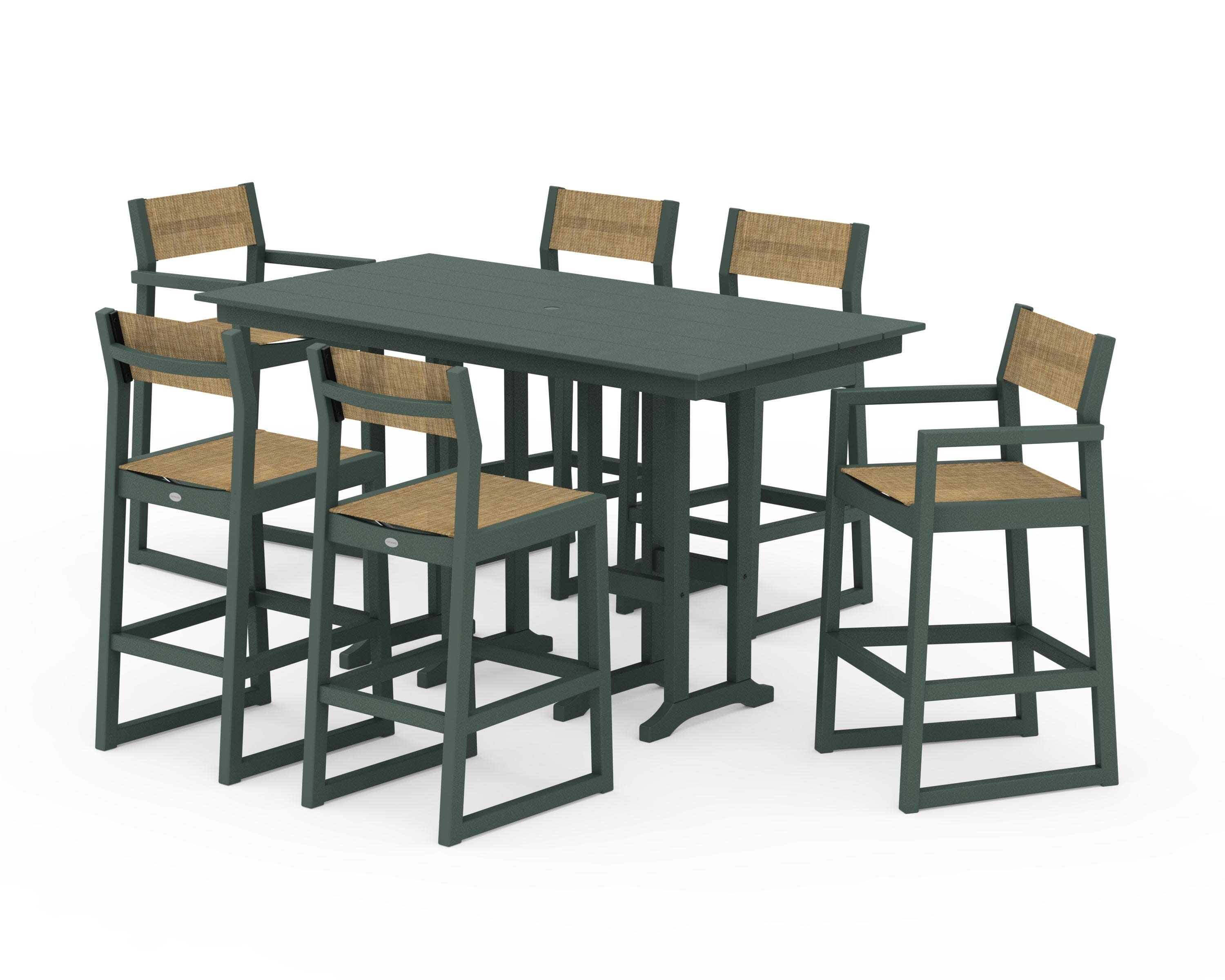 EDGE Sling 7-Piece Farmhouse Bar Set in Green / Burlap Sling