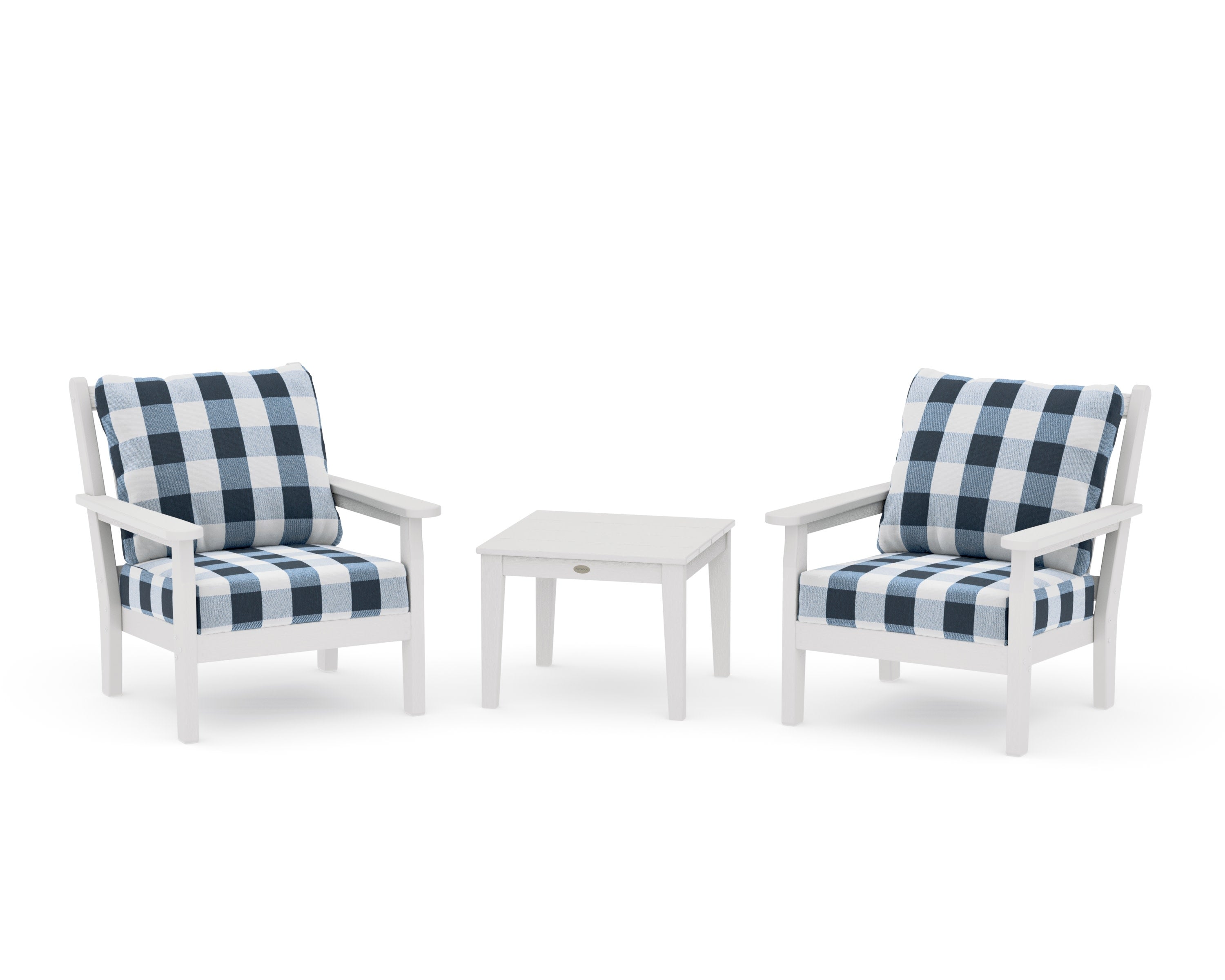 Chippendale 3-Piece Deep Seating Set in Vintage White / Buffalo Plaid Marine Indigo