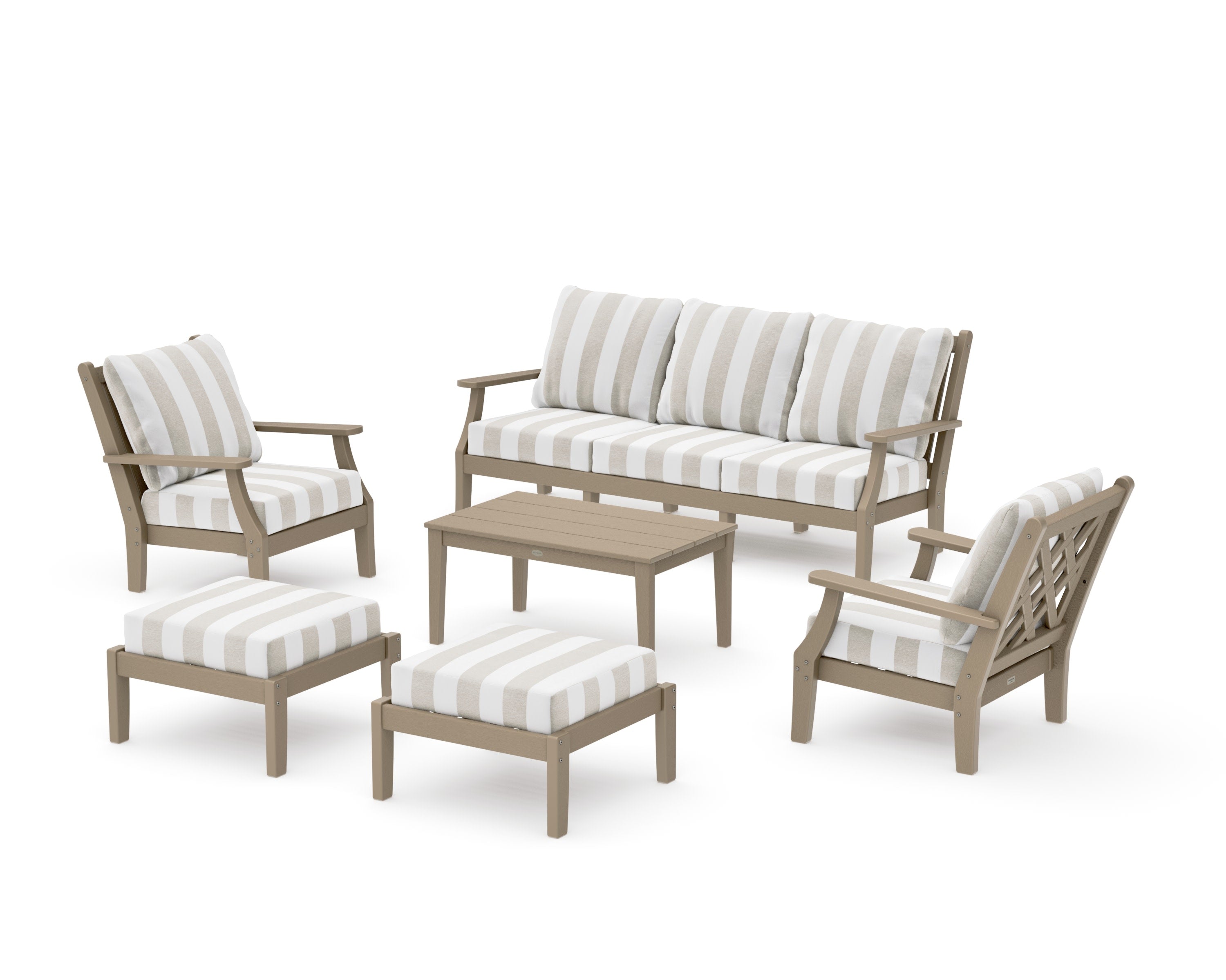 Wovendale 6-Piece Lounge Sofa Set in Vintage Sahara / Cabana Stripe Dune Burlap