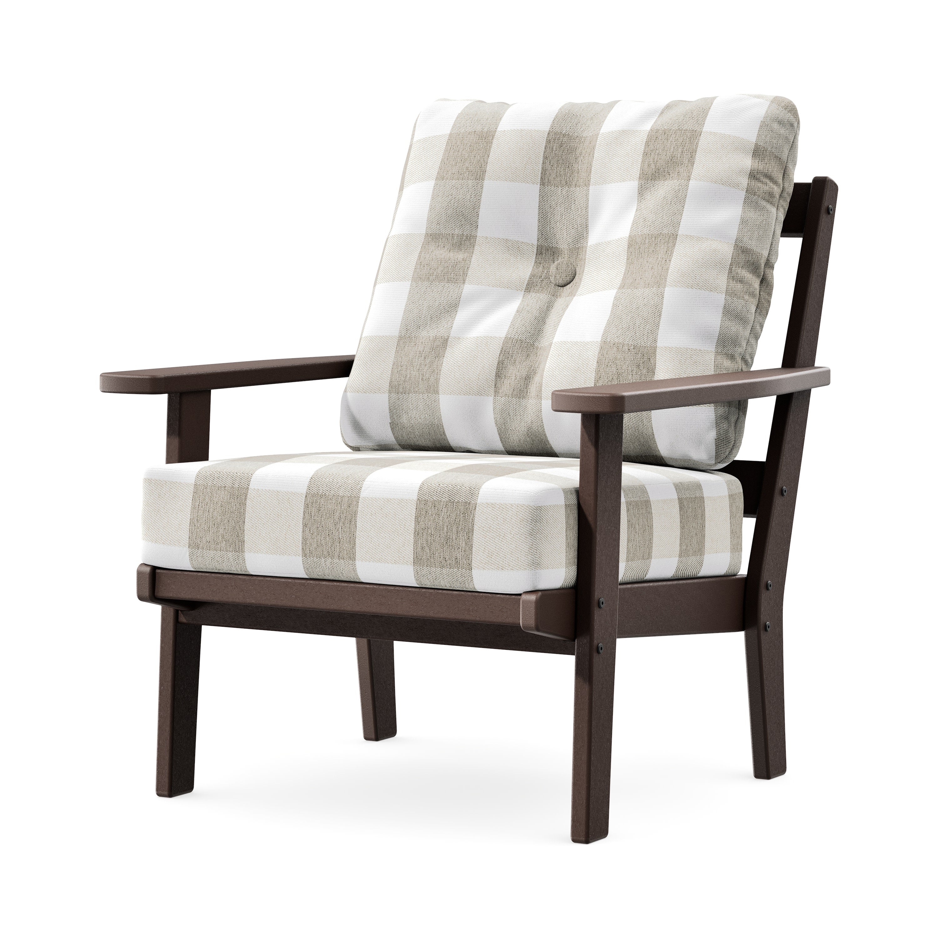 Prairie Deep Seating Chair in Mahogany / Buffalo Plaid Dune Burlap