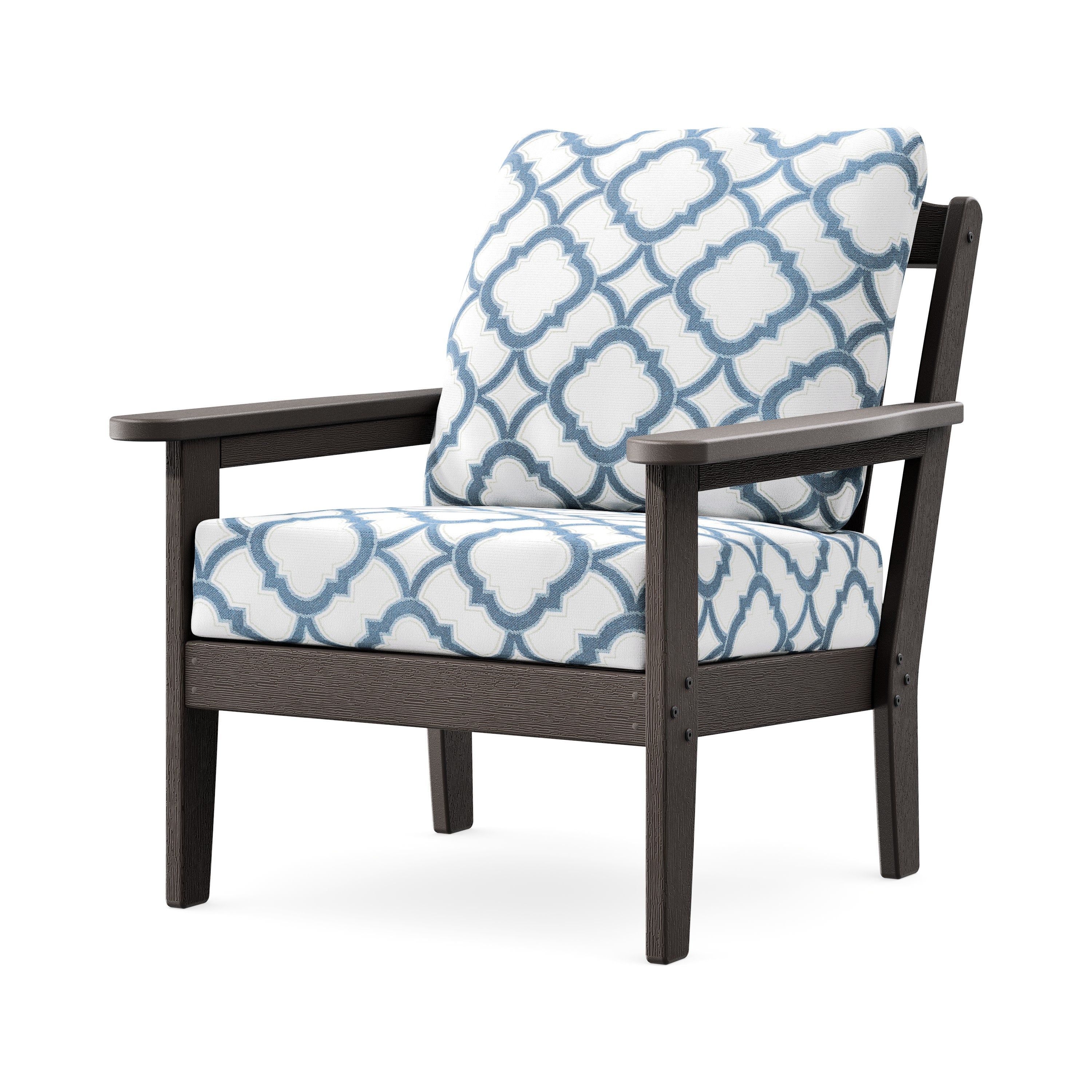 Cottage Deep Seating Chair in Vintage Coffee / Trellis Sky Blue