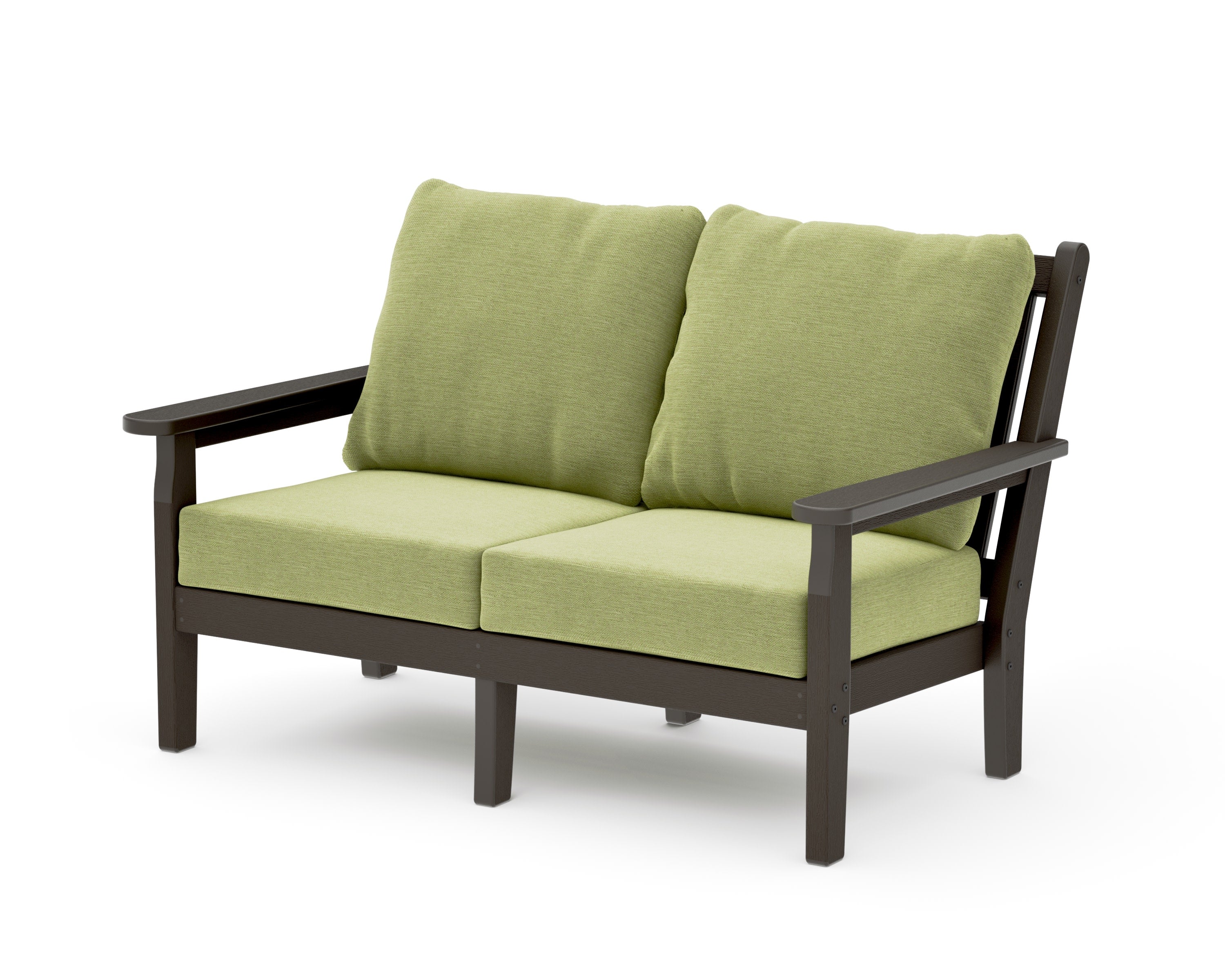 Chippendale Deep Seating Loveseat in Vintage Coffee / Chartreuse Boucle