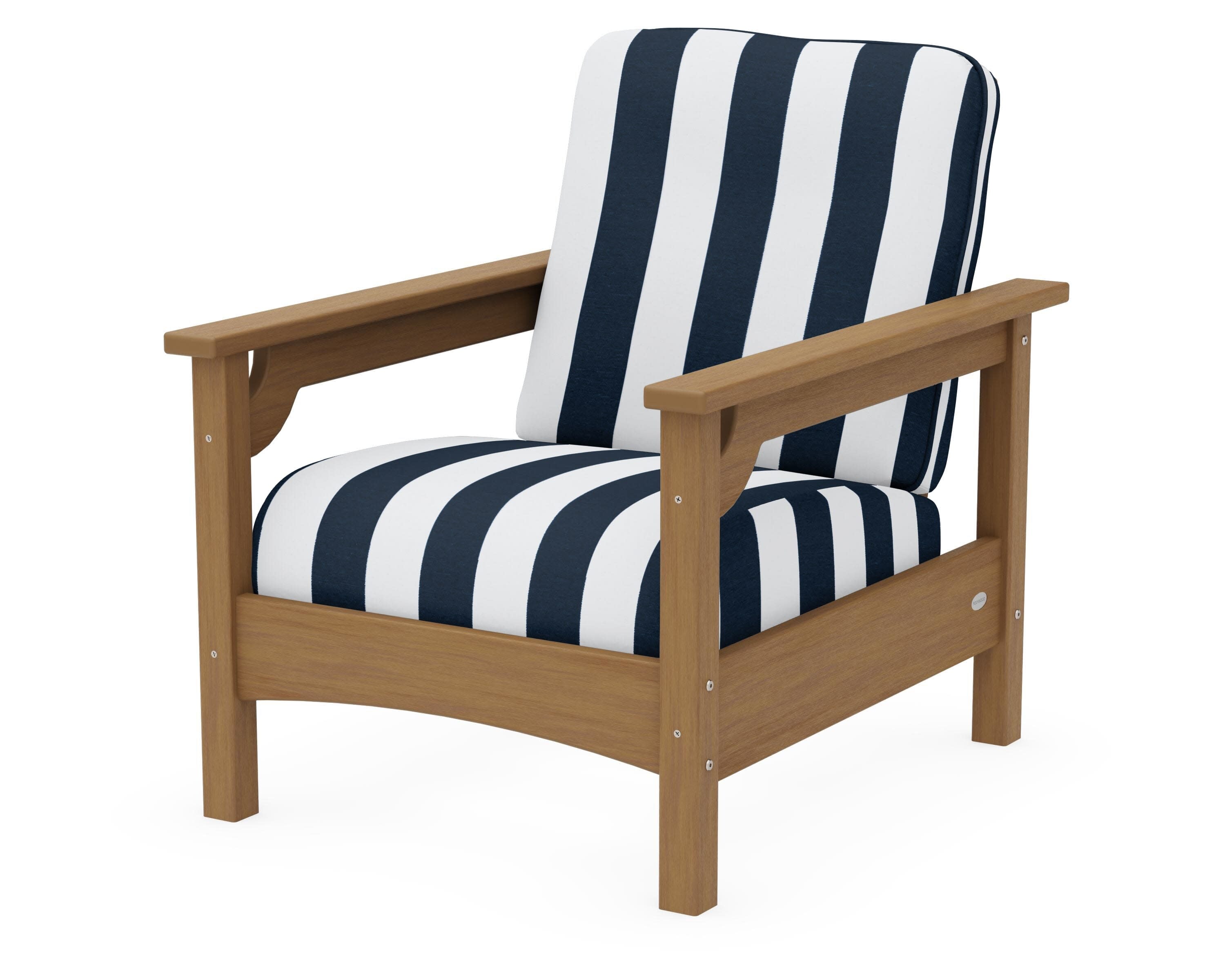 Club Chair in Natural / Cabana Stripe Marine Indigo