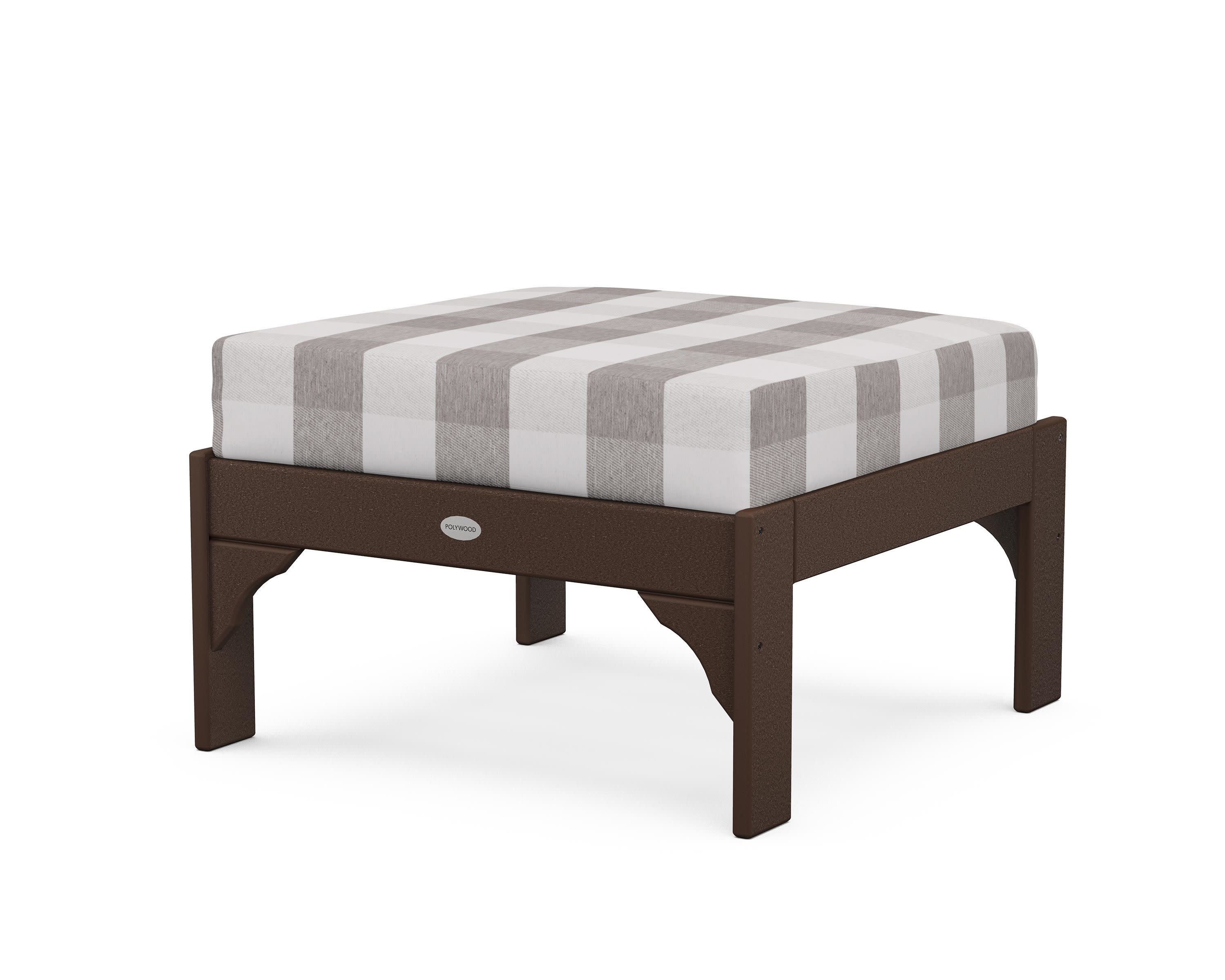Vineyard Deep Seating Ottoman in Mahogany / Buffalo Plaid Grey Mist