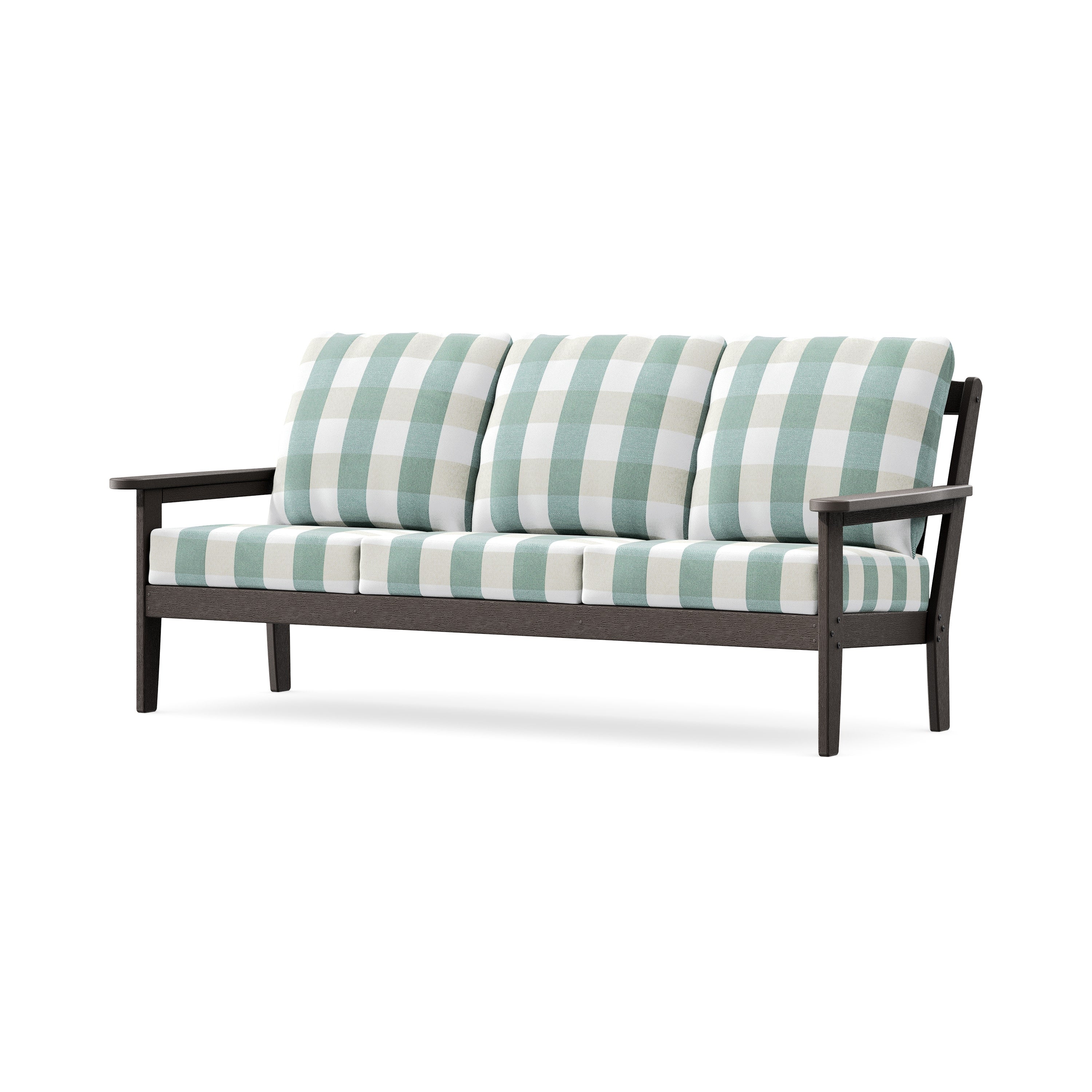 Cottage Deep Seating Sofa in Vintage Coffee / Buffalo Plaid Glacier Spa