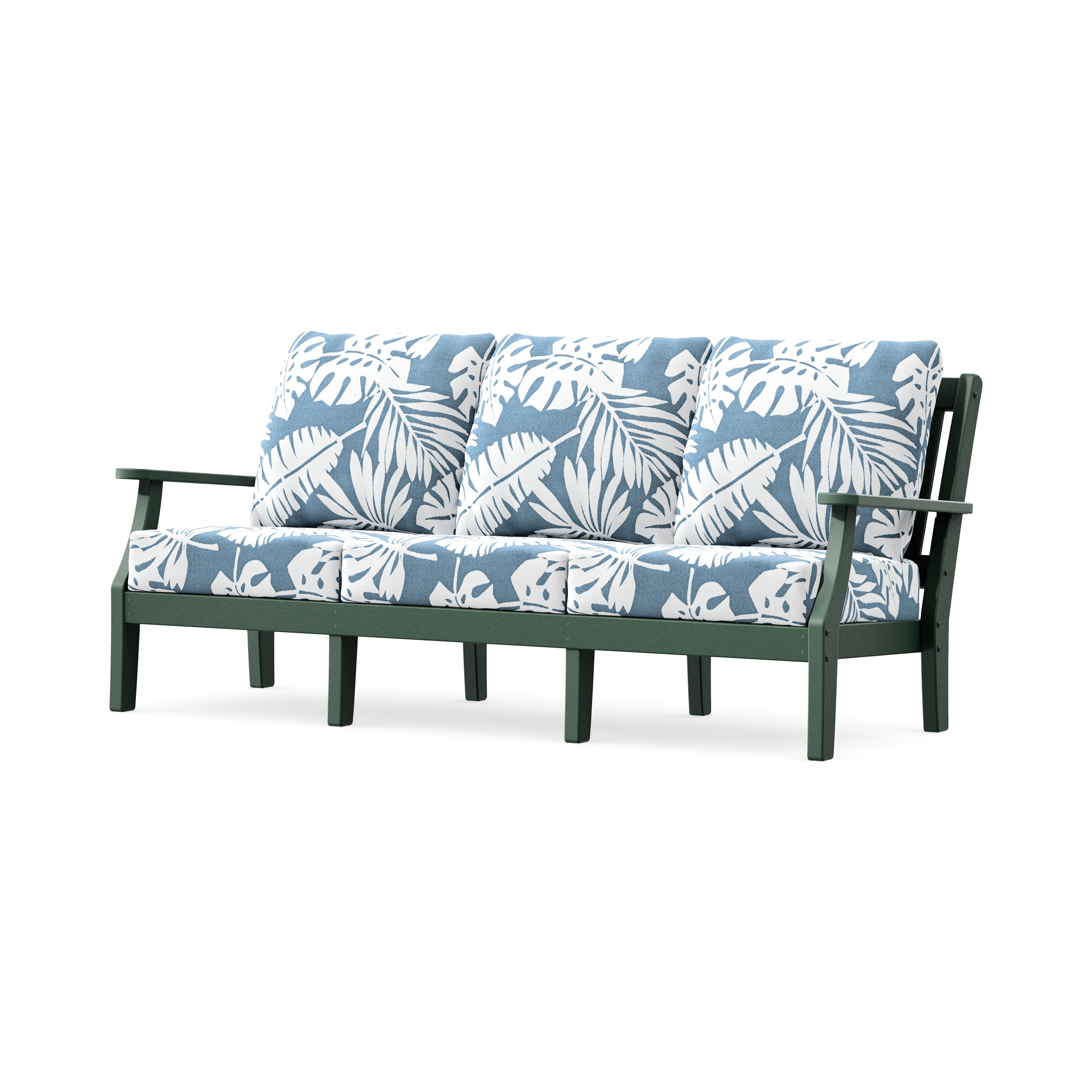Chinoiserie Deep Seating Sofa in Green / Leaf Sky Blue