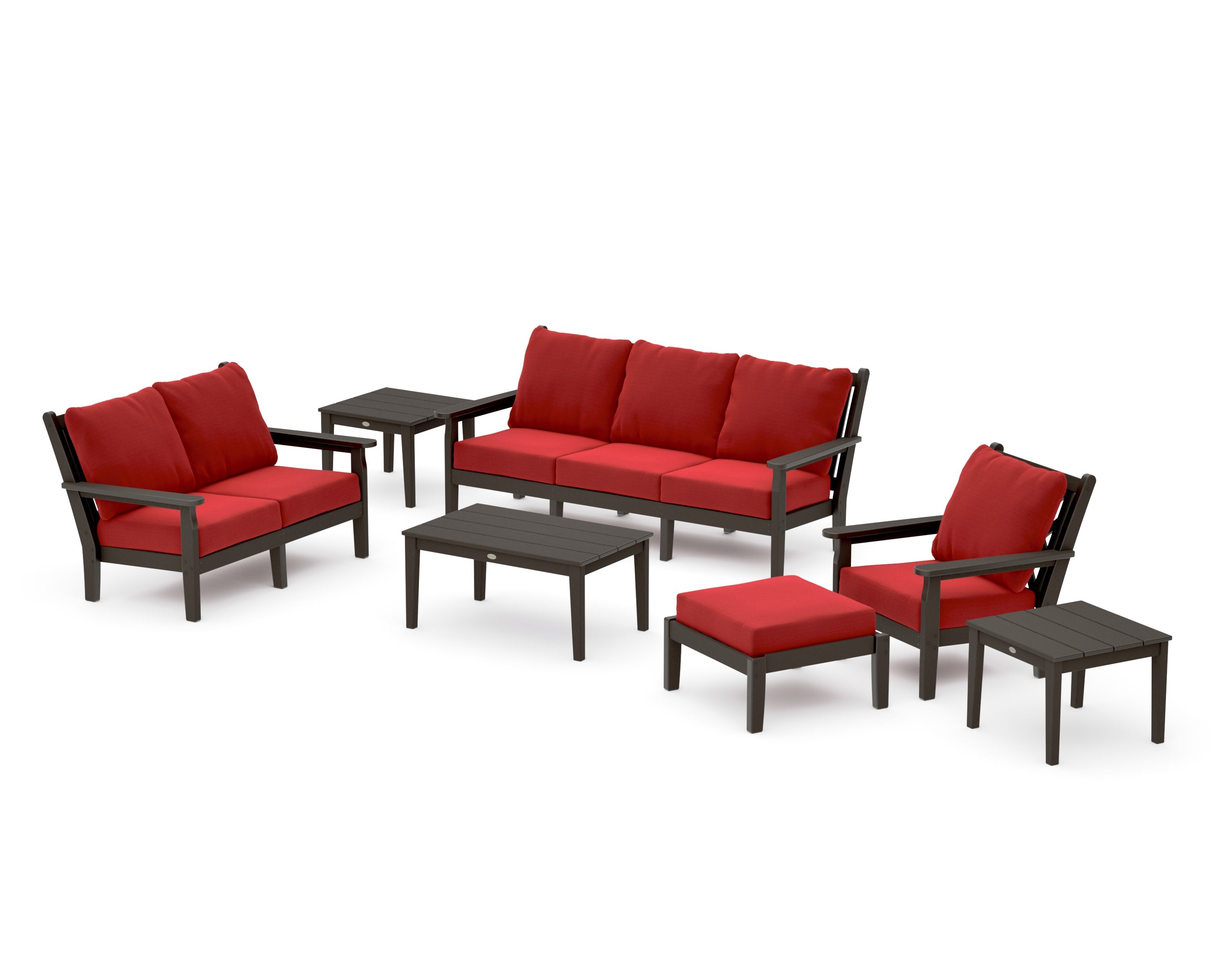 Chippendale 7-Piece Deep Seating Set in Vintage Coffee / Crimson Linen