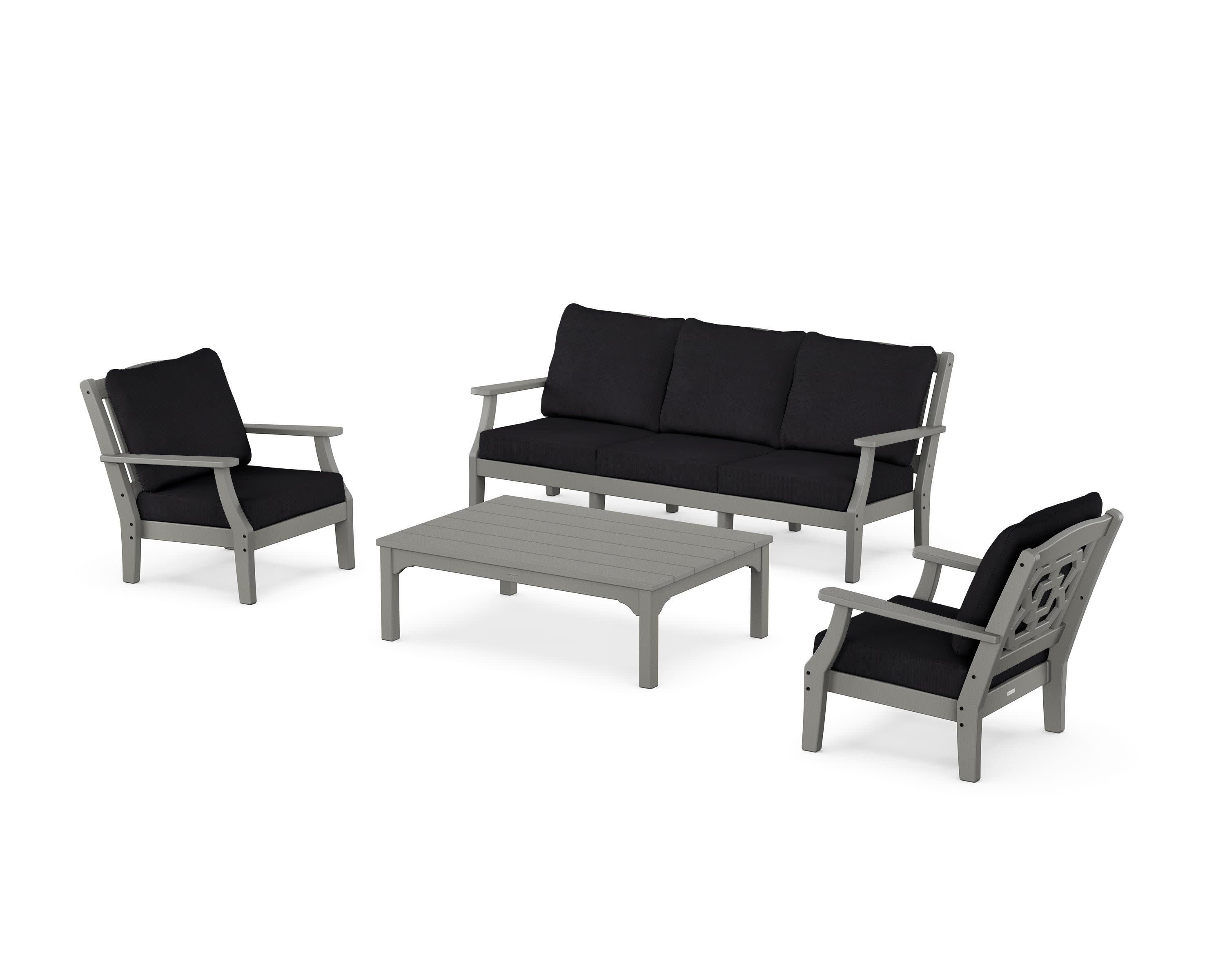 Chinoiserie 4-Piece Deep Seating Set with Sofa in Slate Grey / Midnight Linen