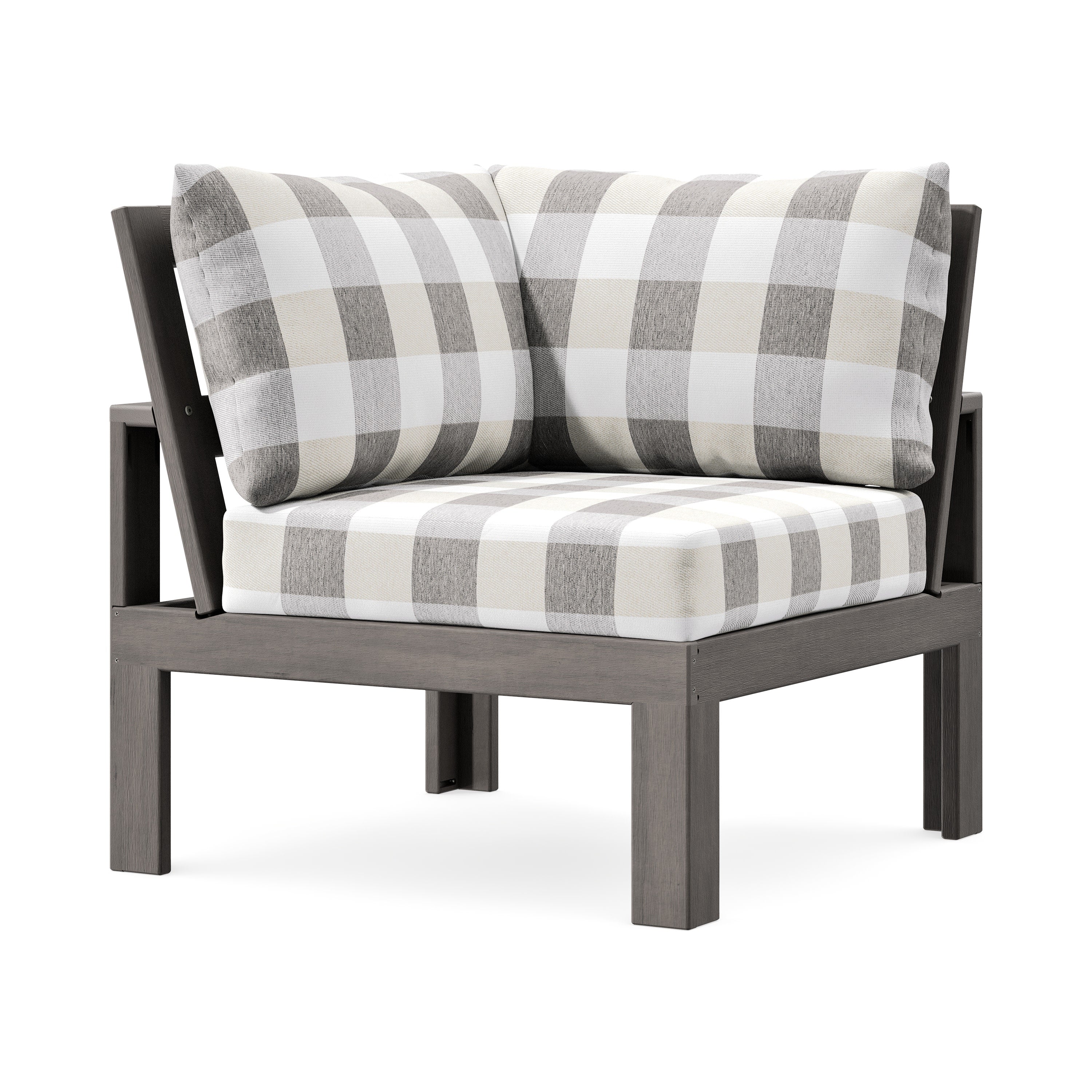 Modular Corner Chair in Driftwood / Buffalo Plaid Grey Mist