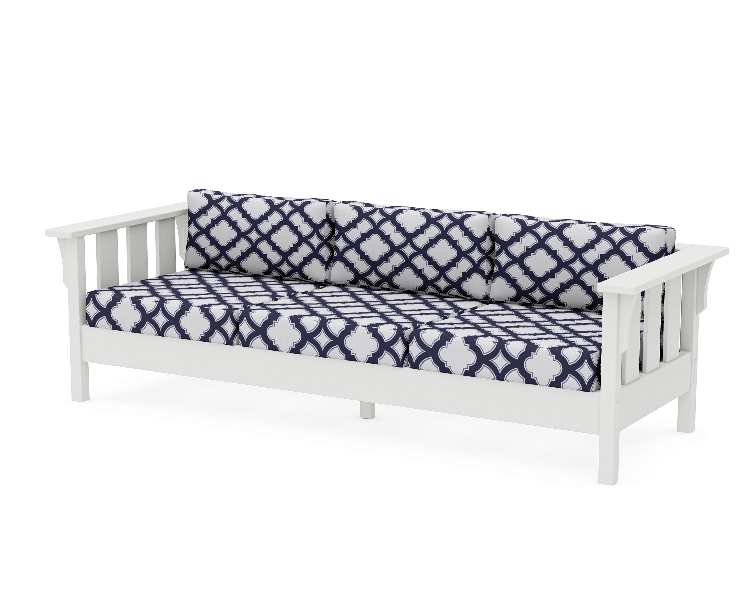 Acadia Deep Seating Sofa in Vintage White / Trellis Navy
