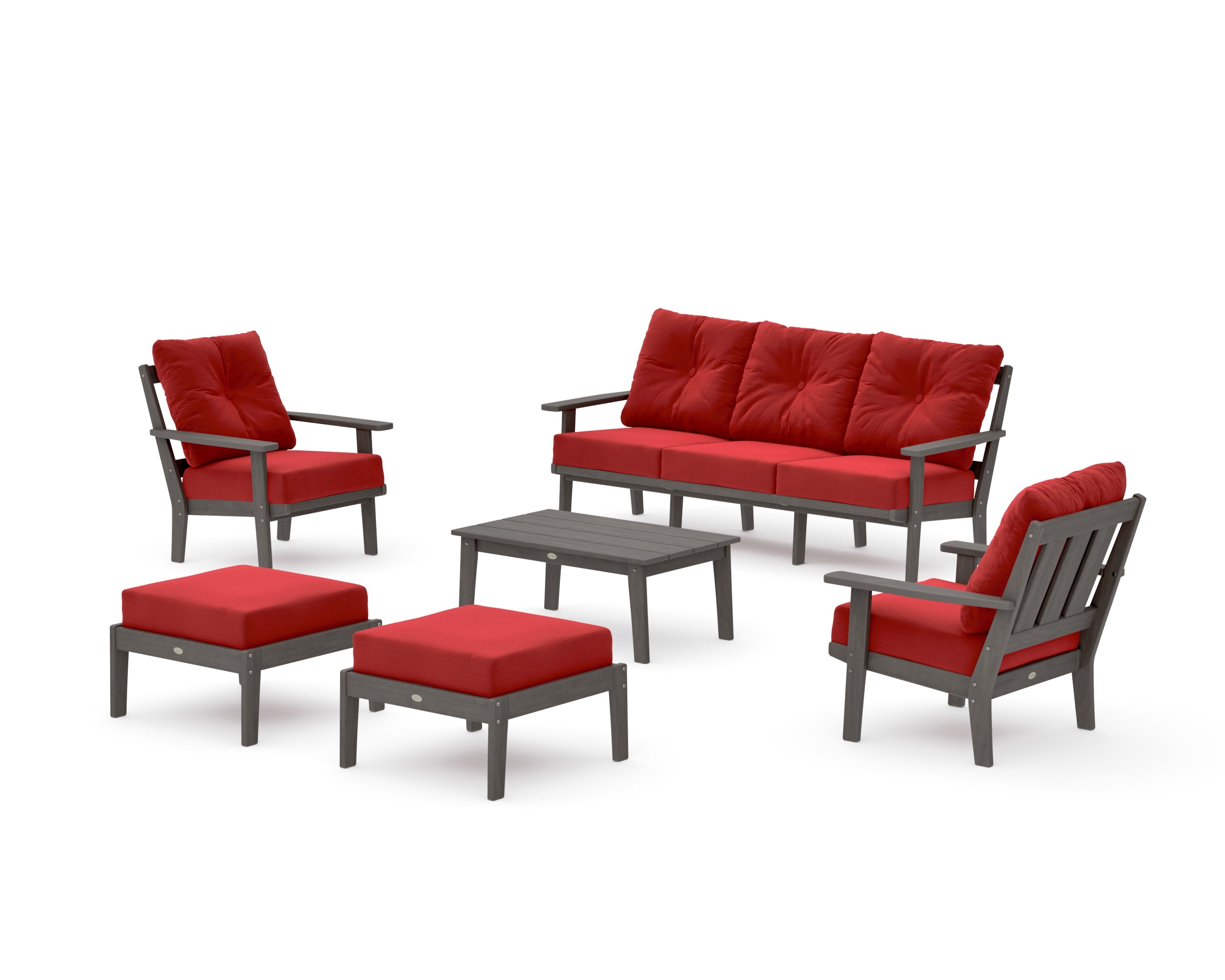 Oxford 6-Piece Lounge Sofa Set in Driftwood / Crimson Linen