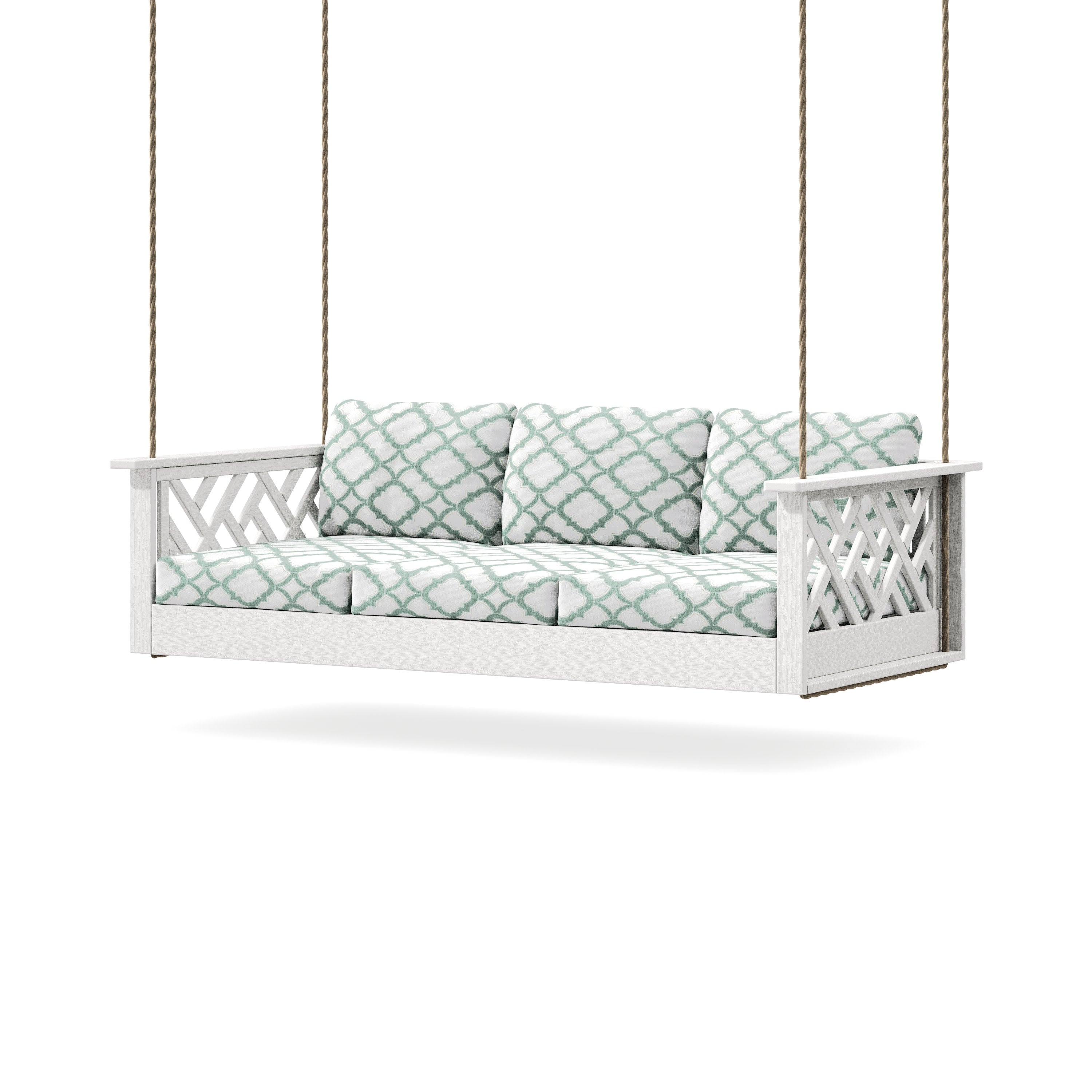 Chippendale Daybed Swing in Vintage White / Trellis Glacier Spa