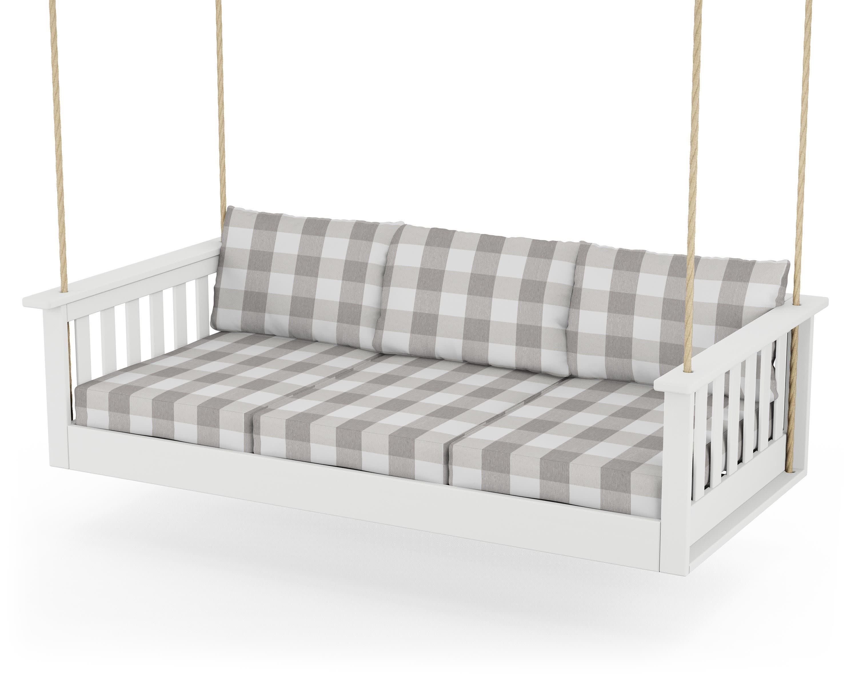 Vineyard Daybed Swing in White / Buffalo Plaid Grey Mist