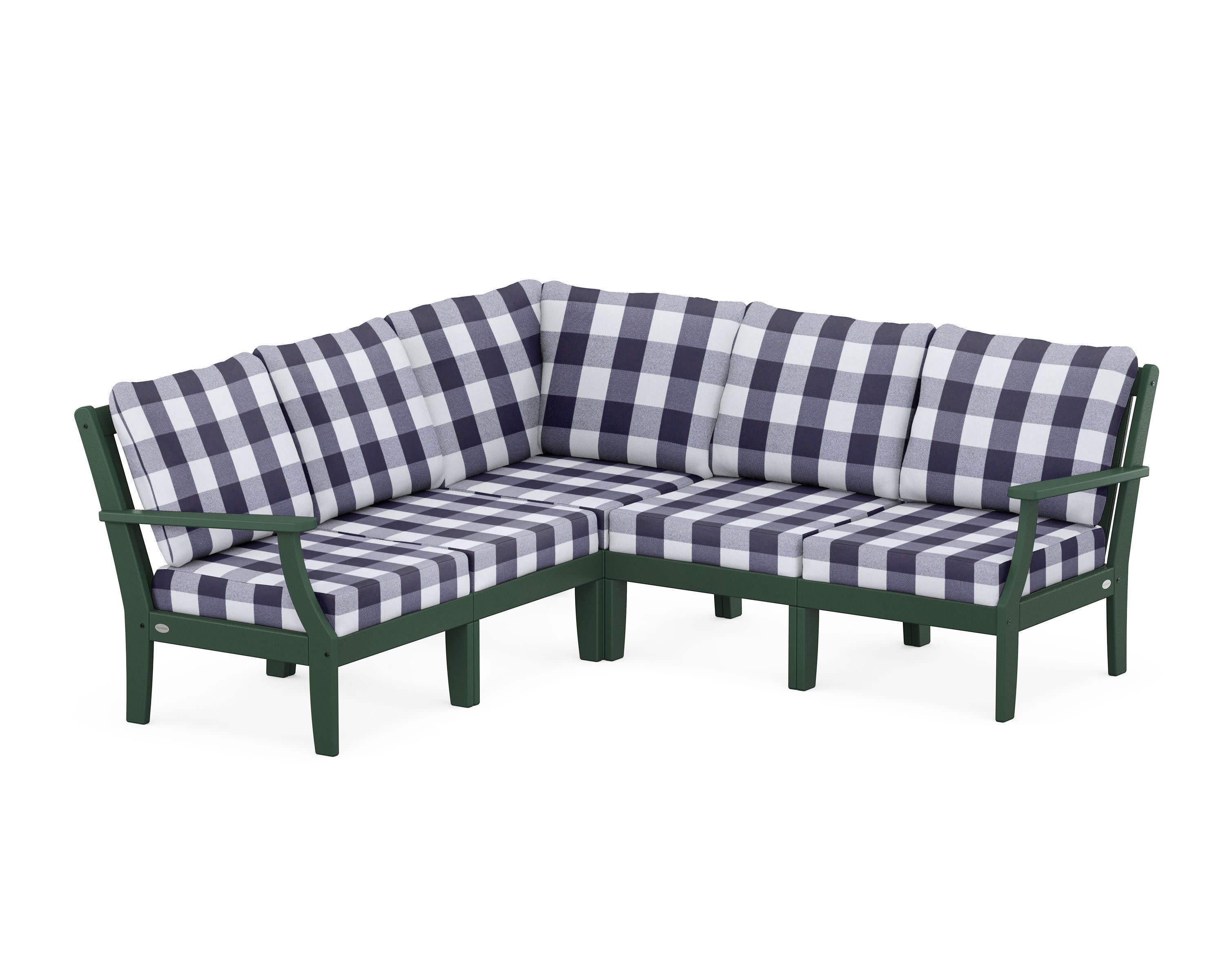 Braxton Modular 5-Piece Deep Seating Set in Green / Buffalo Plaid Navy