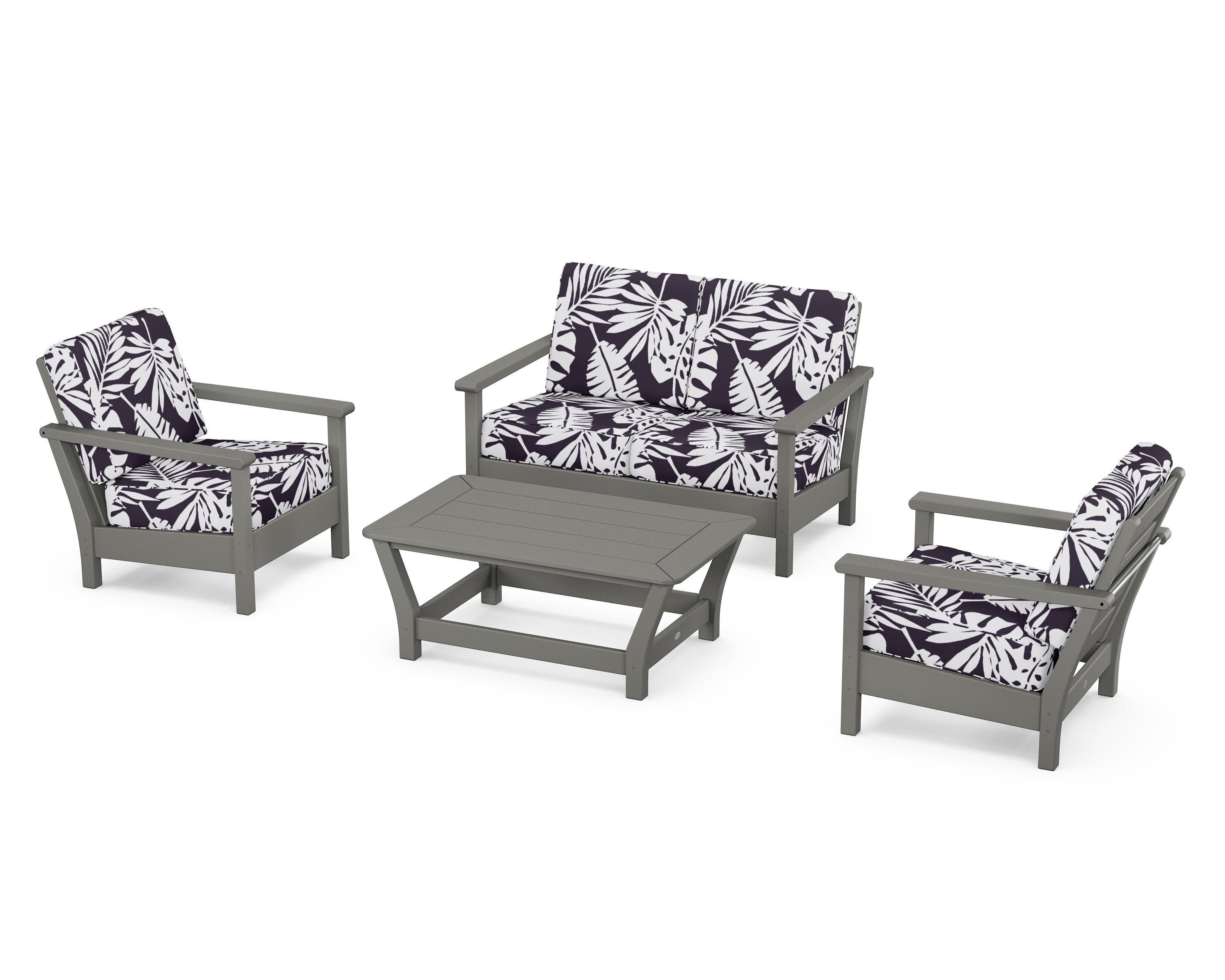 Harbour 4-Piece Deep Seating Set in Slate Grey / Leaf Navy