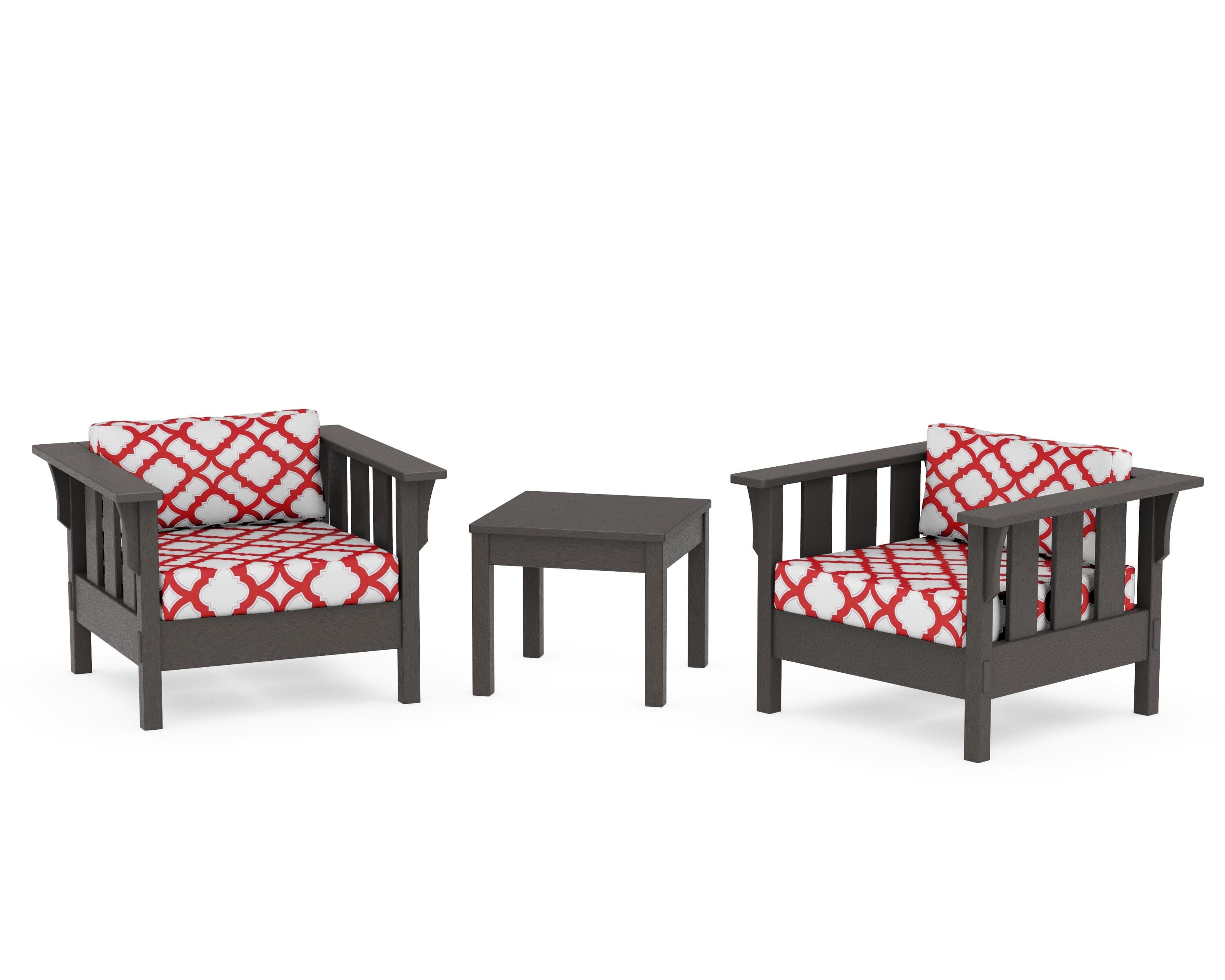 Acadia 3-Piece Deep Seating Set in Vintage Coffee / Trellis Crimson