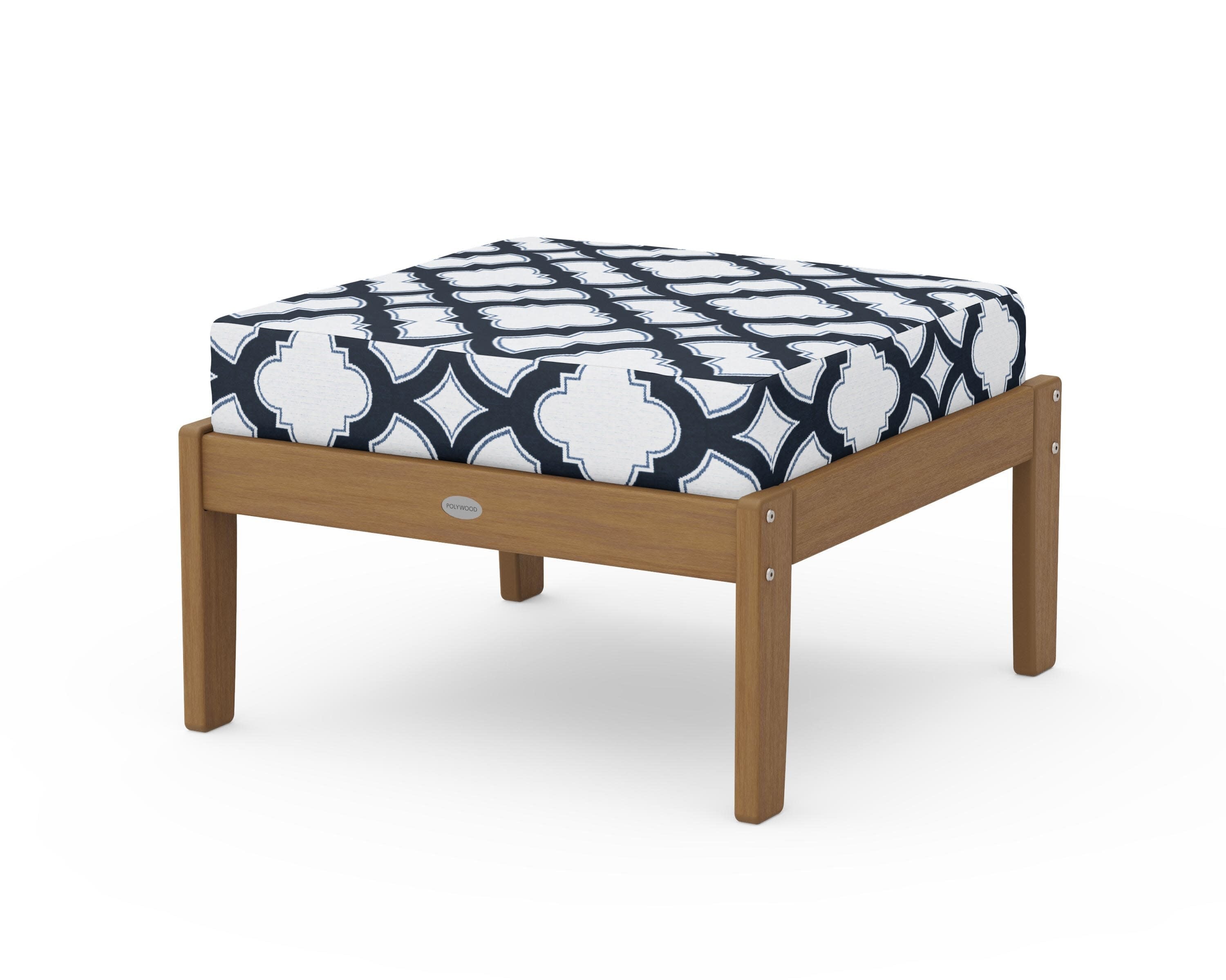 Braxton Deep Seating Ottoman in Natural / Trellis Marine Indigo