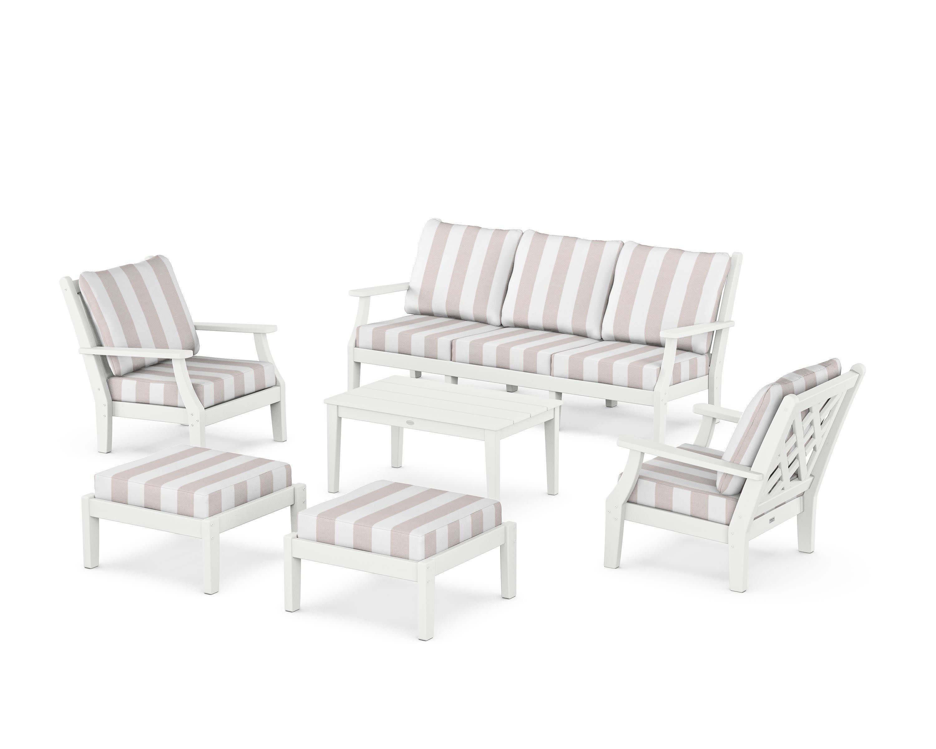 Wovendale 6-Piece Lounge Sofa Set in White / Cabana Stripe Dune Burlap