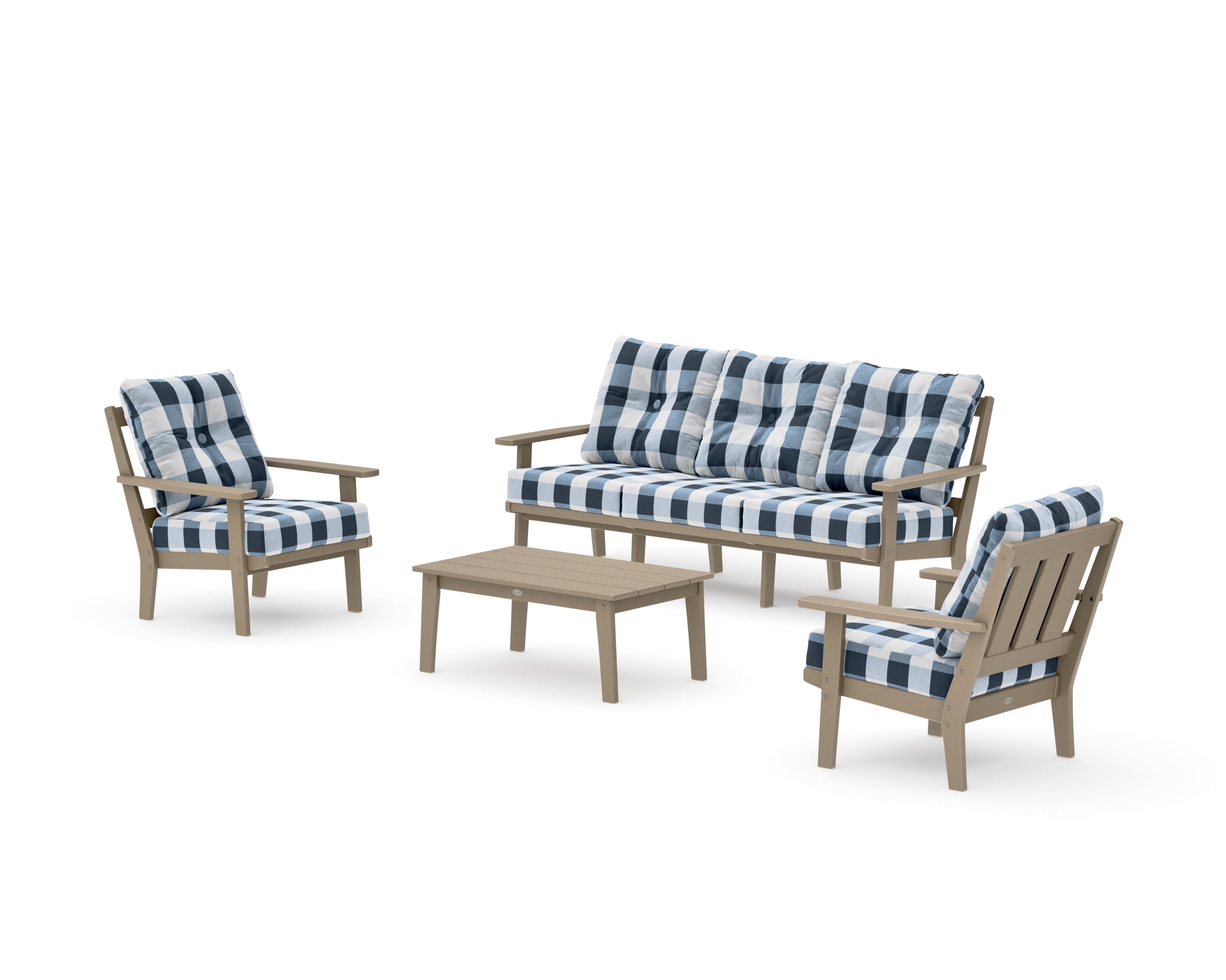 Oxford 4-Piece Deep Seating Set with Sofa in Vintage Sahara / Buffalo Plaid Marine Indigo