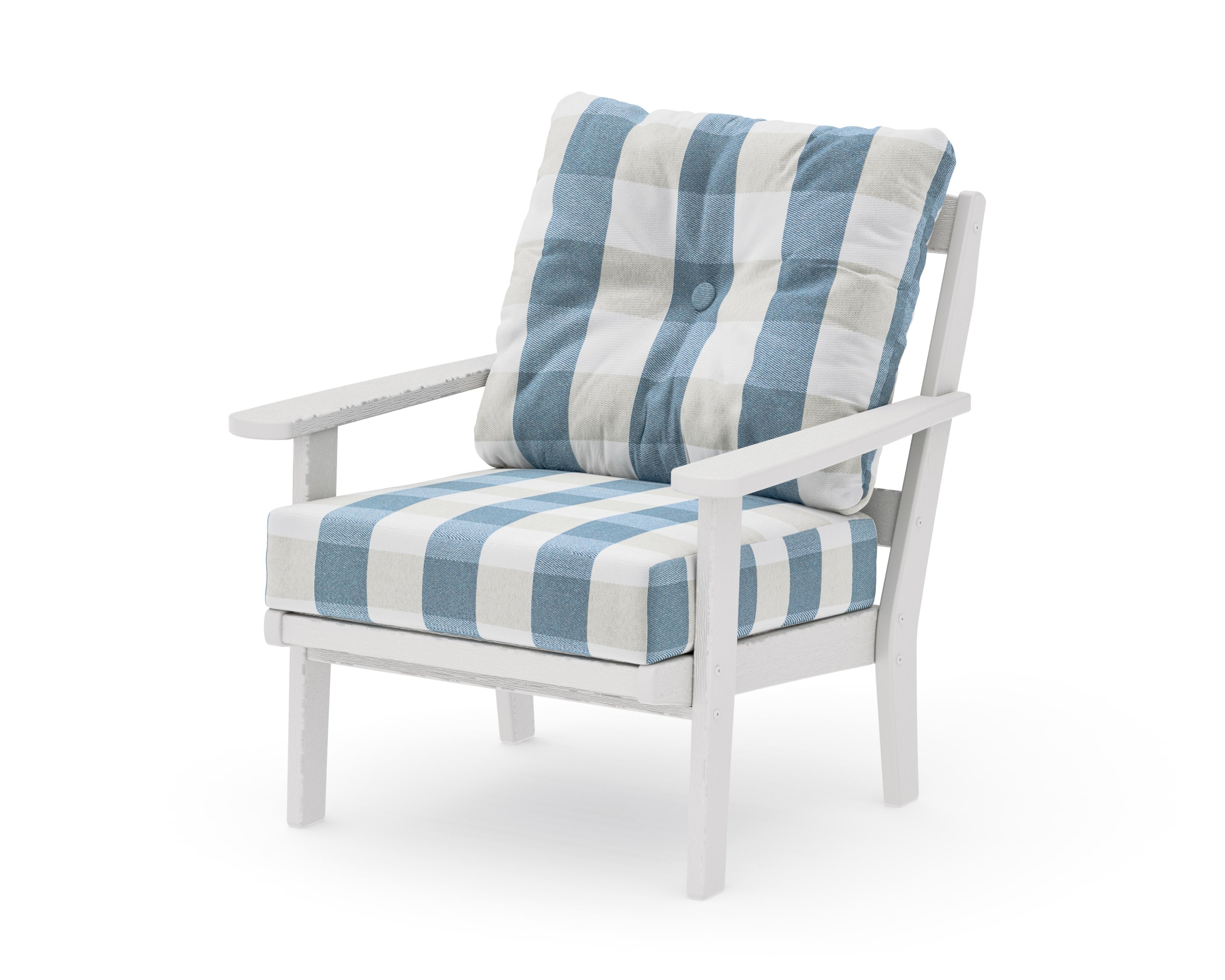 Mission Deep Seating Chair in Vintage White / Buffalo Plaid Sky Blue
