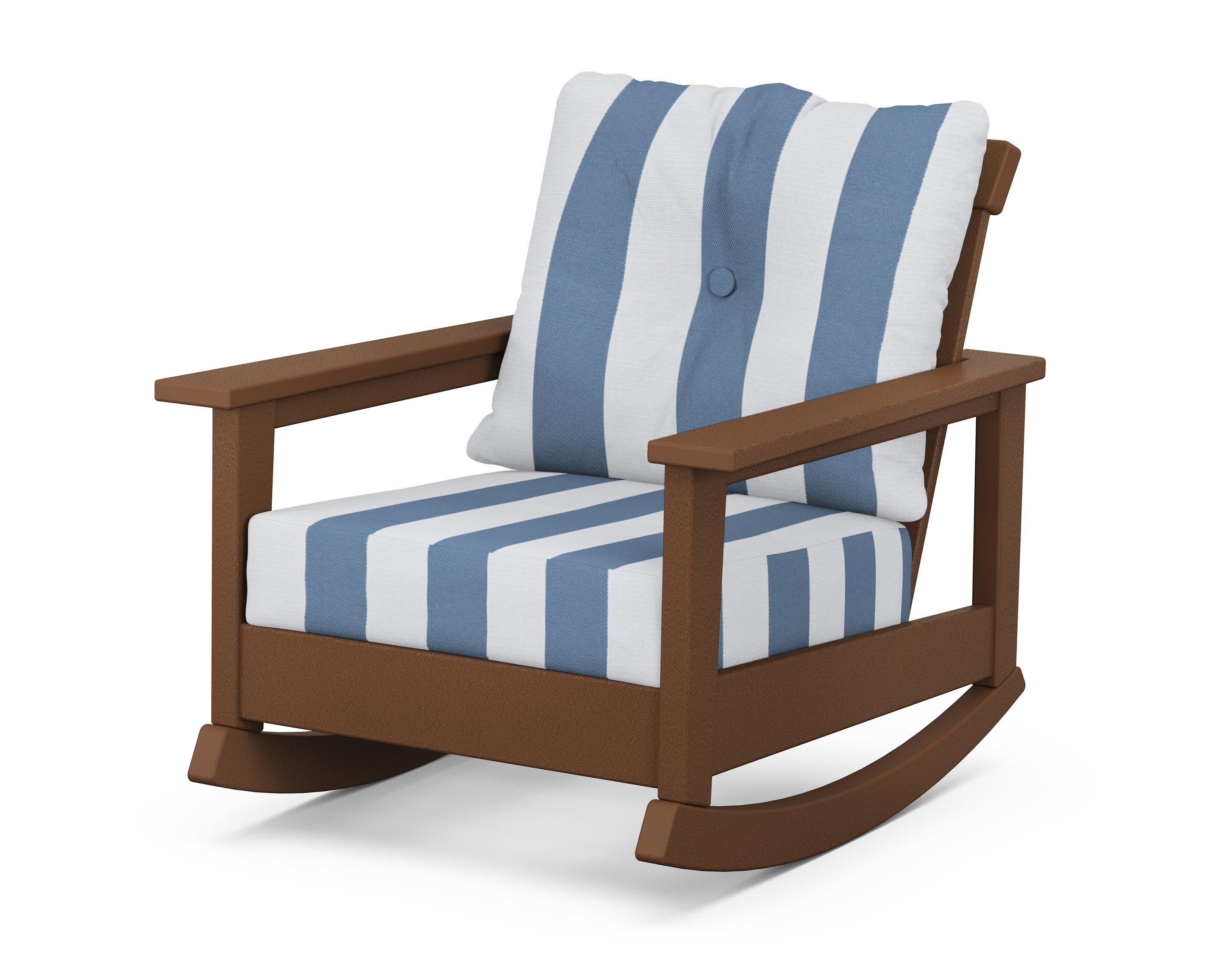 Prescott Deep Seating Rocking Chair in Teak / Cabana Stripe Sky Blue