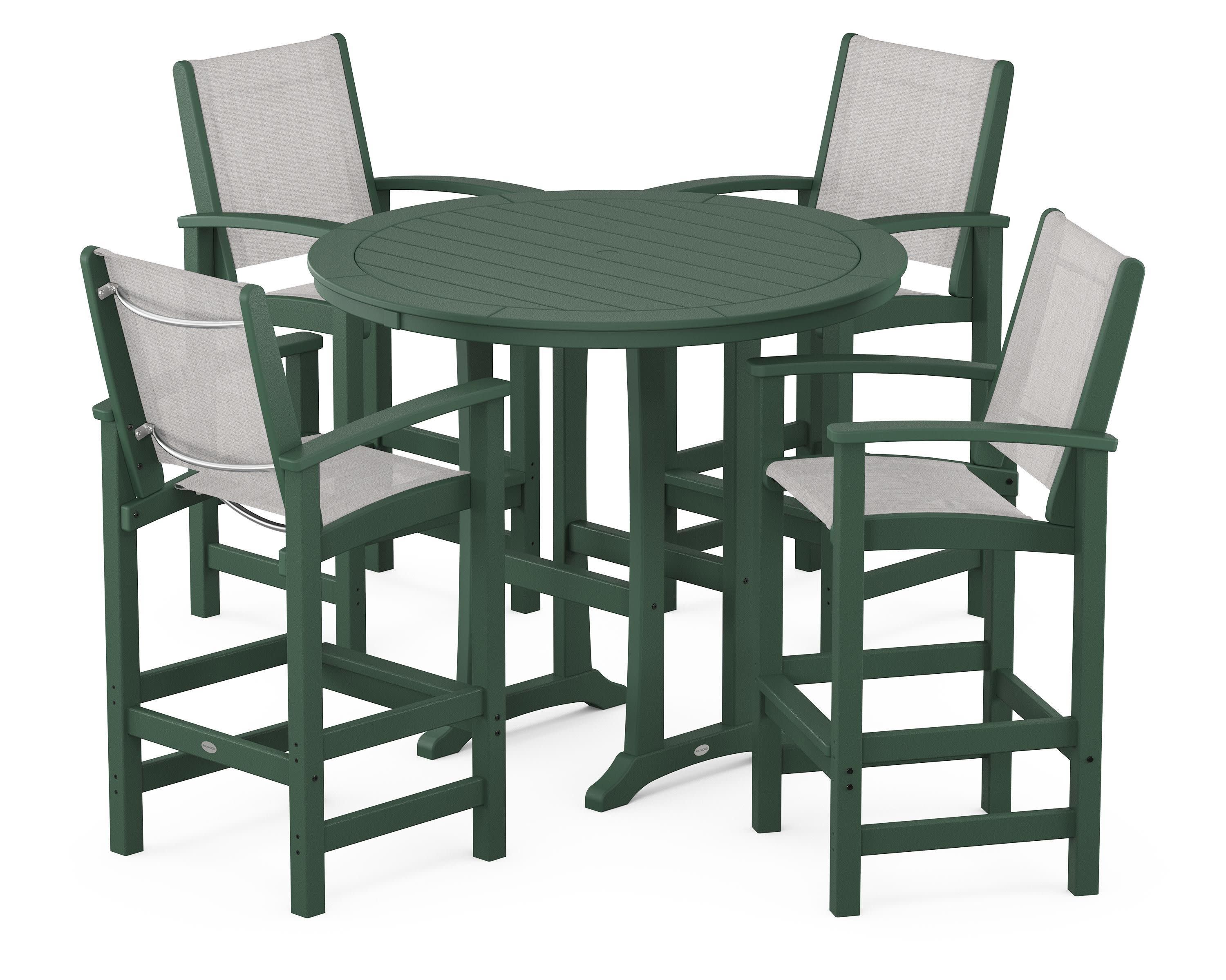 Coastal 5-Piece Nautical Trestle Bar Set in Green / Parchment Sling