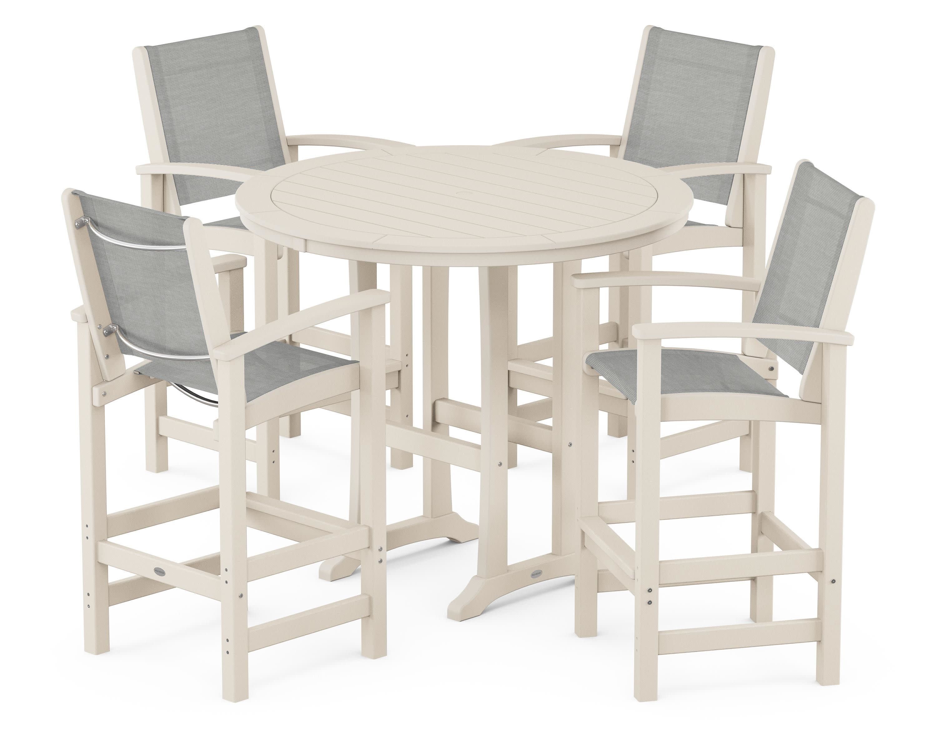 Coastal 5-Piece Nautical Trestle Bar Set in Sand / Metallic Sling