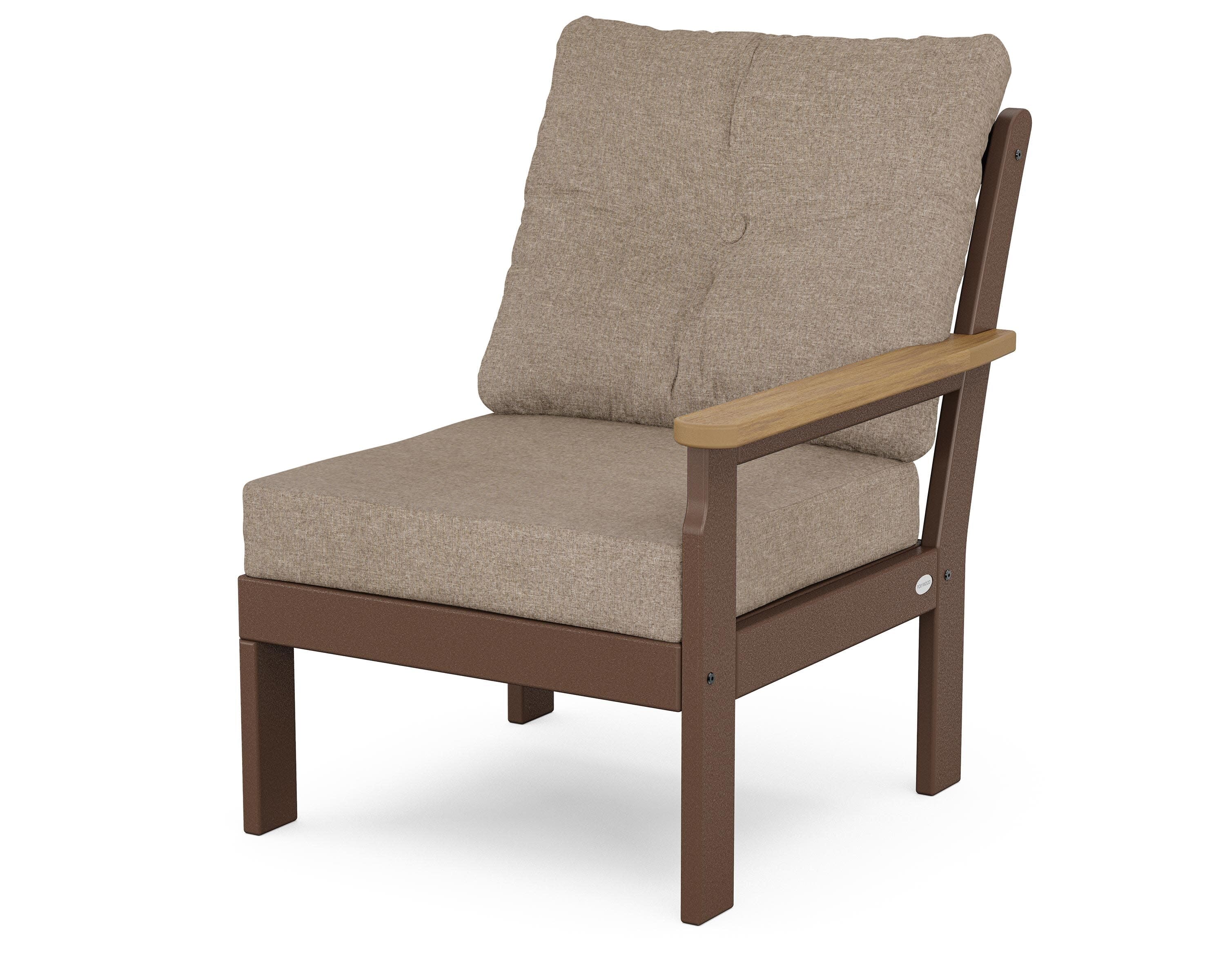 Vineyard Modular Right Arm Chair in Mahogany / Natural / Spiced Burlap