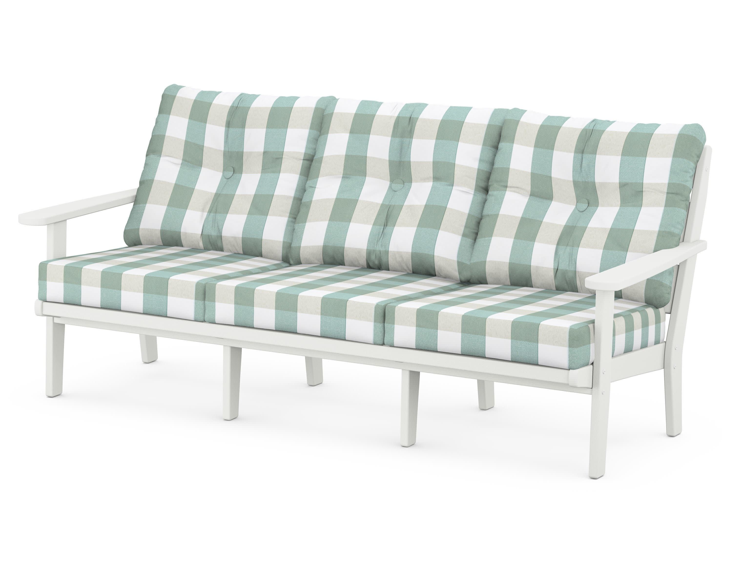Lakeside Deep Seating Sofa in Vintage White / Buffalo Plaid Glacier Spa