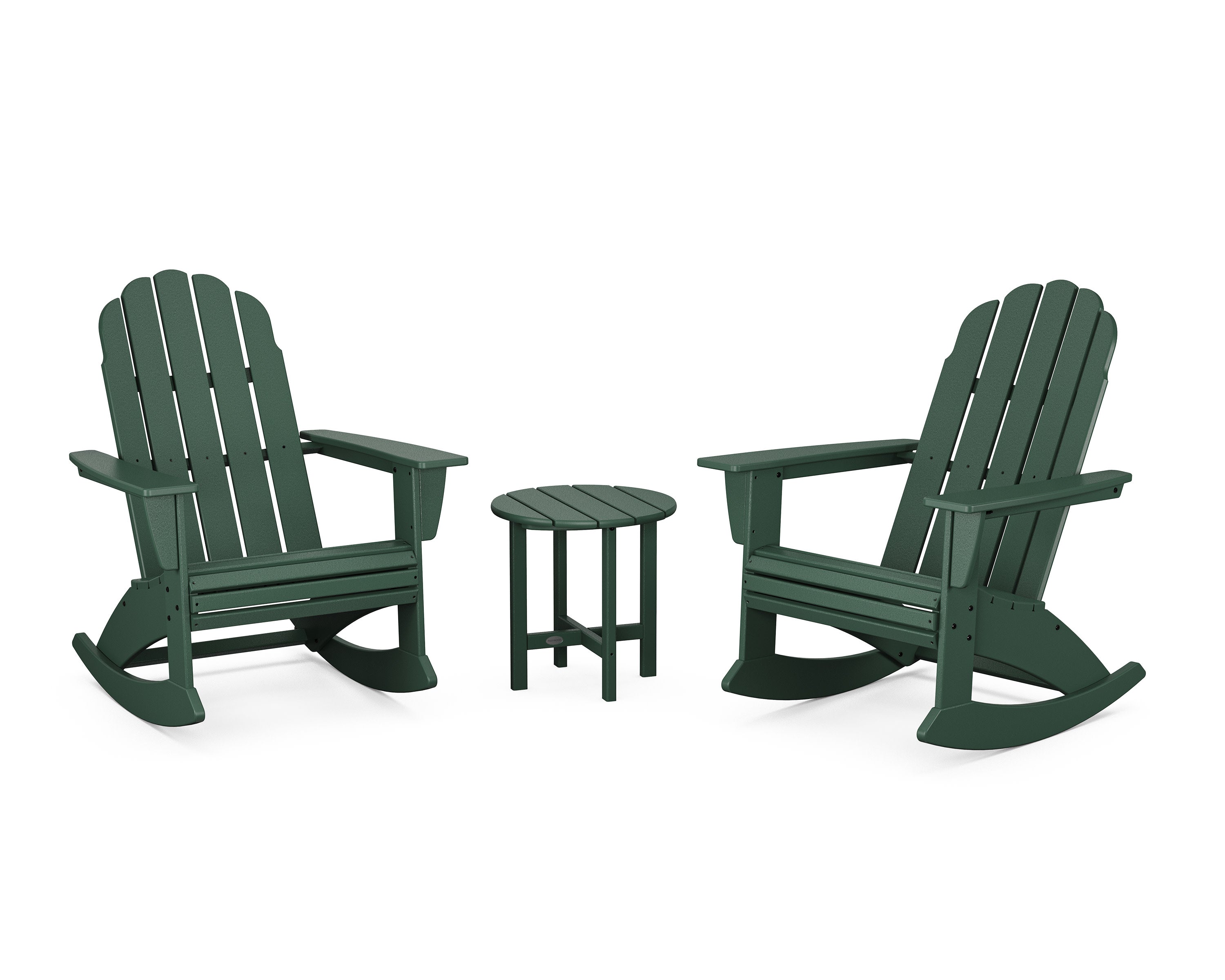 Vineyard Curveback 3-Piece Adirondack Rocking Chair Set in Green