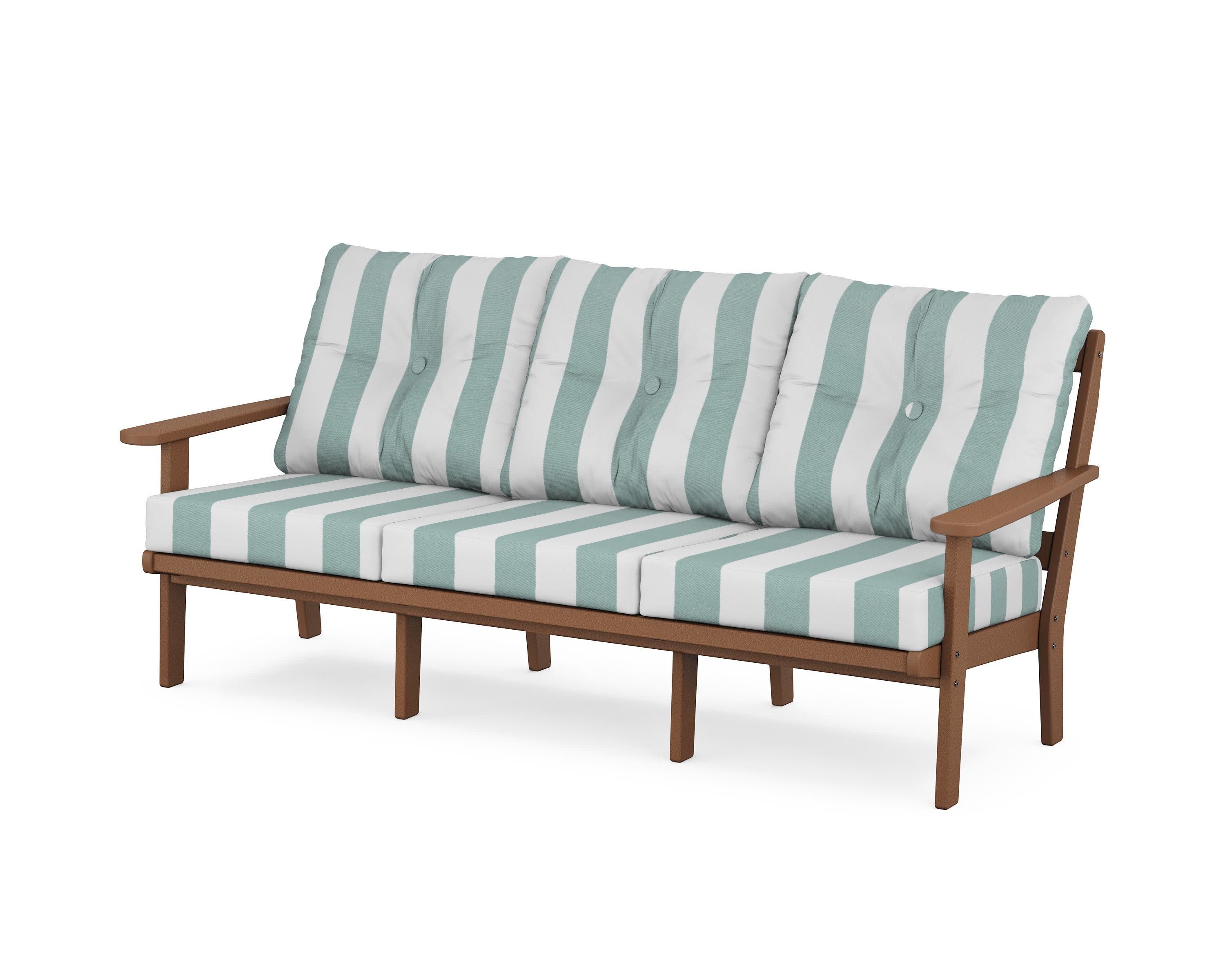 Mission Deep Seating Sofa in Teak / Cabana Stripe Glacier Spa