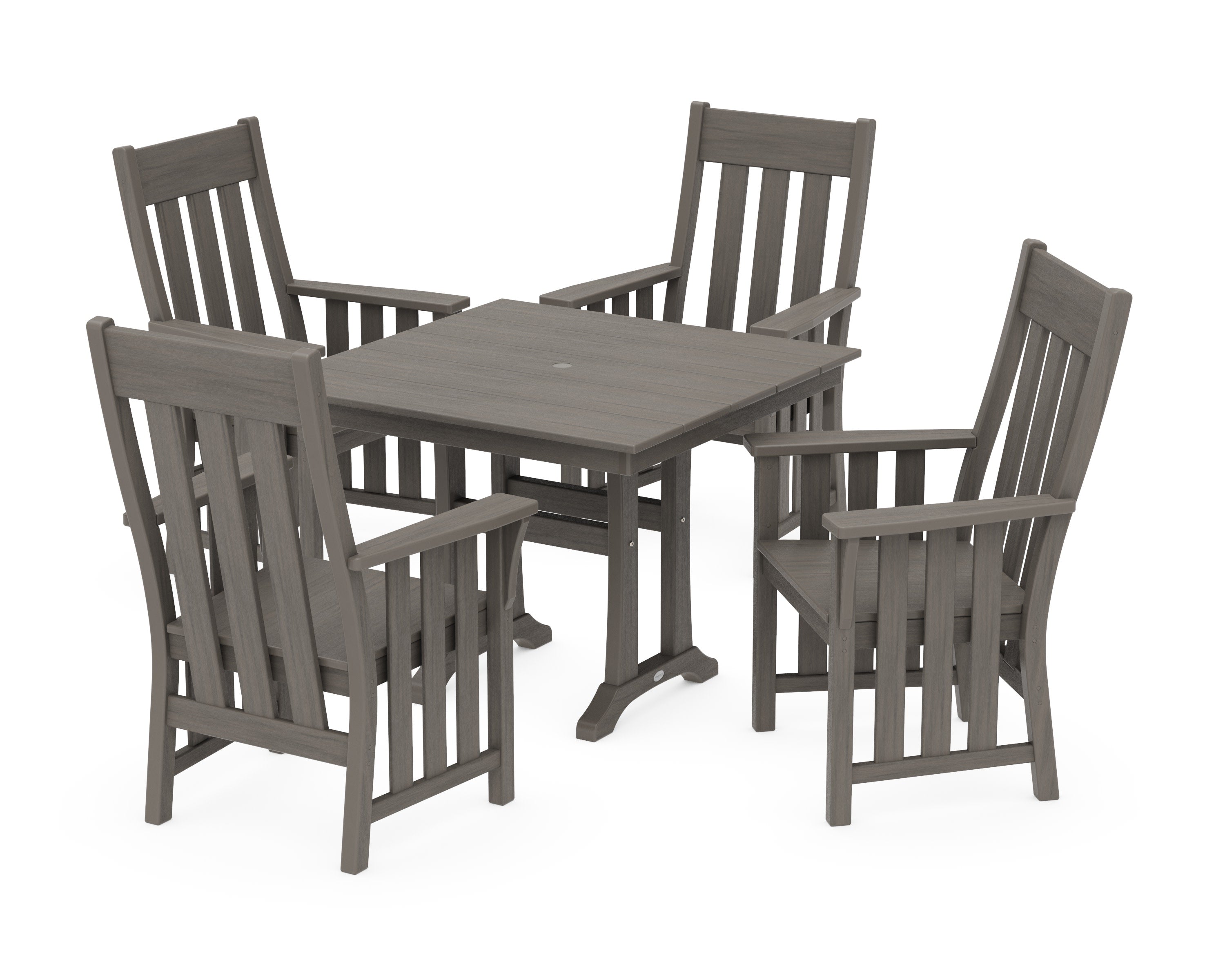 Acadia 5-Piece Farmhouse Dining Set with Trestle Legs in Driftwood