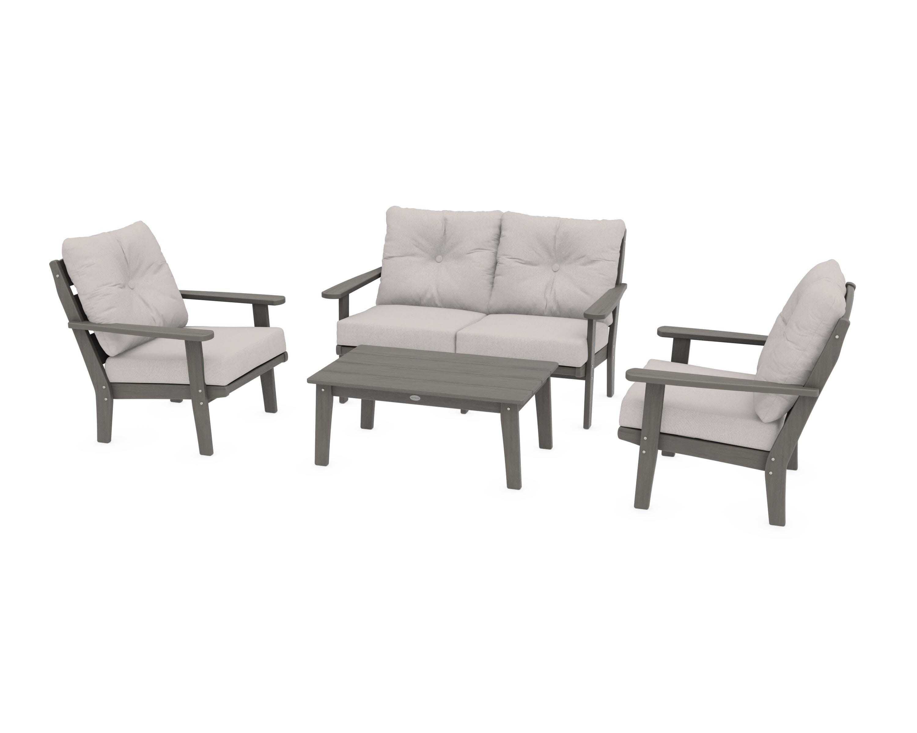 Lakeside 4-Piece Deep Seating Set in Driftwood / Dune Burlap