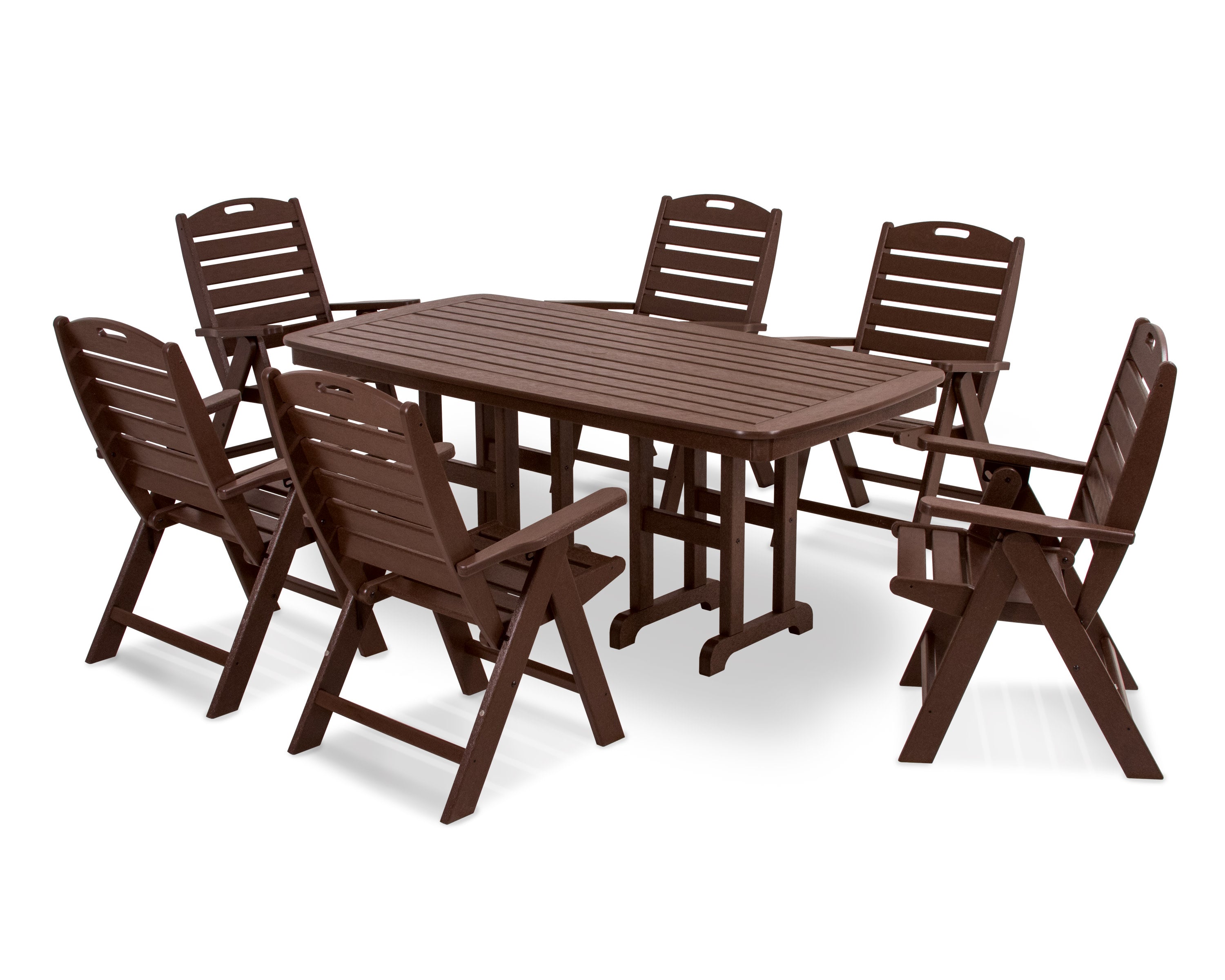 Nautical Folding Highback Chair 7-Piece Dining Set in Mahogany
