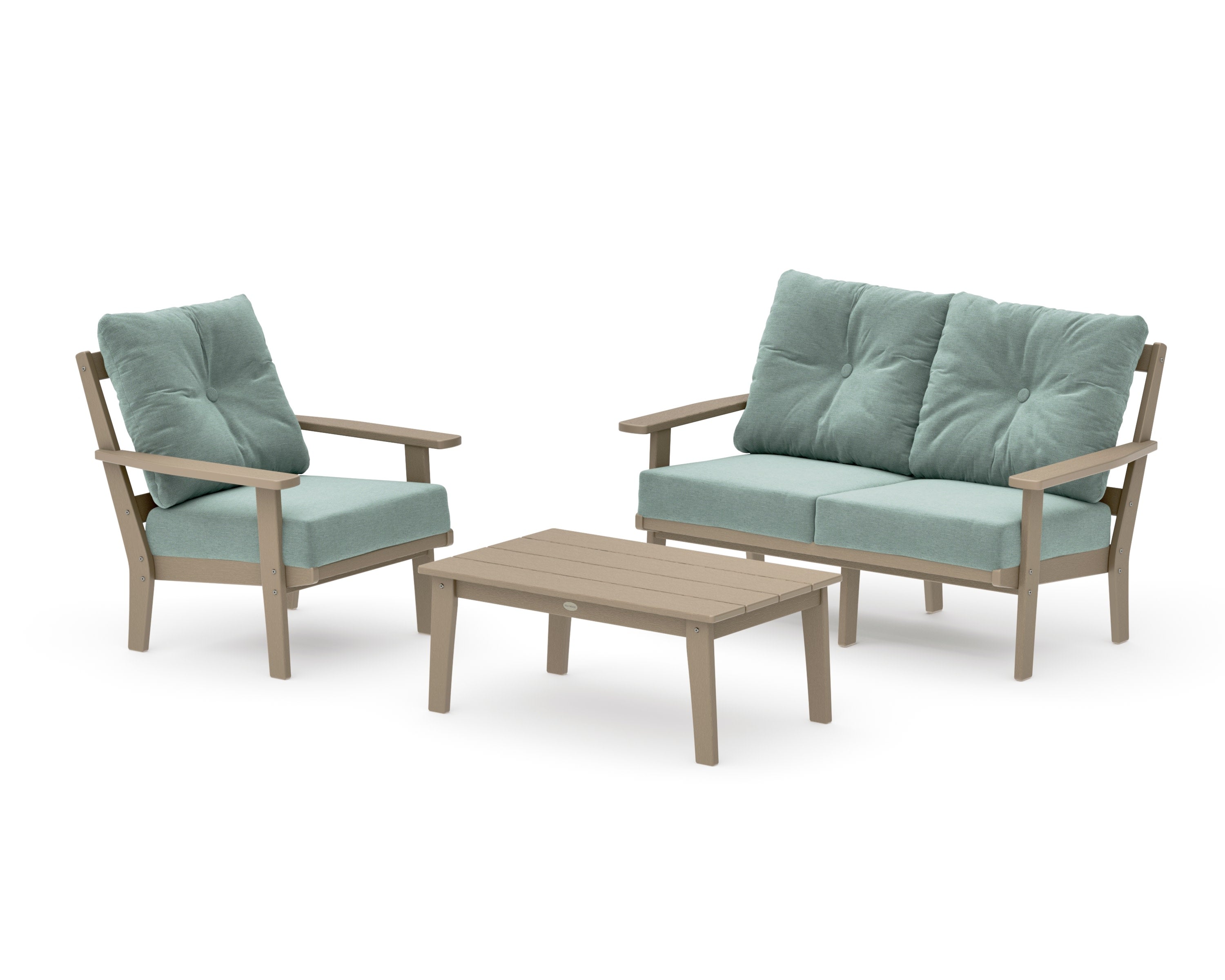 Oxford 3-Piece Deep Seating Set with Loveseat in Vintage Sahara / Glacier Spa