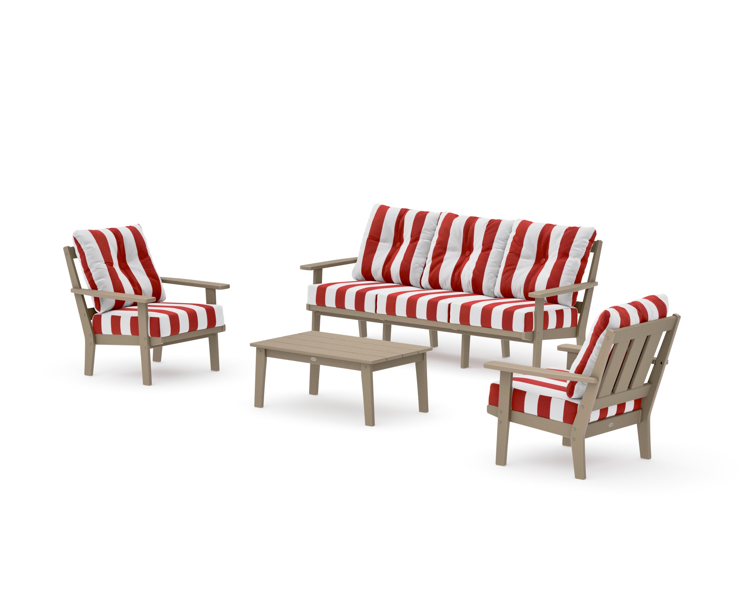 Oxford 4-Piece Deep Seating Set with Sofa in Vintage Sahara / Cabana Stripe Crimson