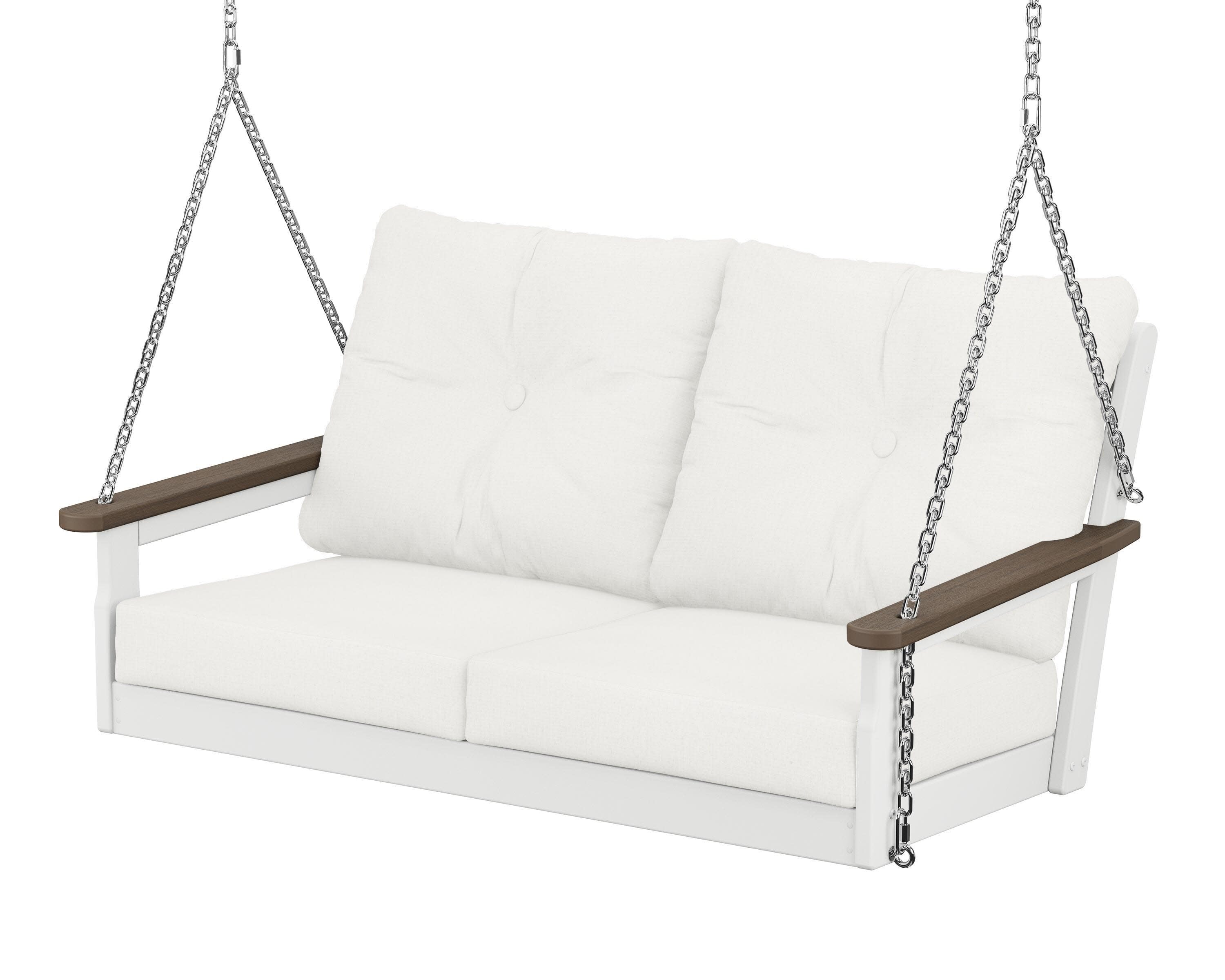 Vineyard Deep Seating Swing in White / Kona / Natural Linen