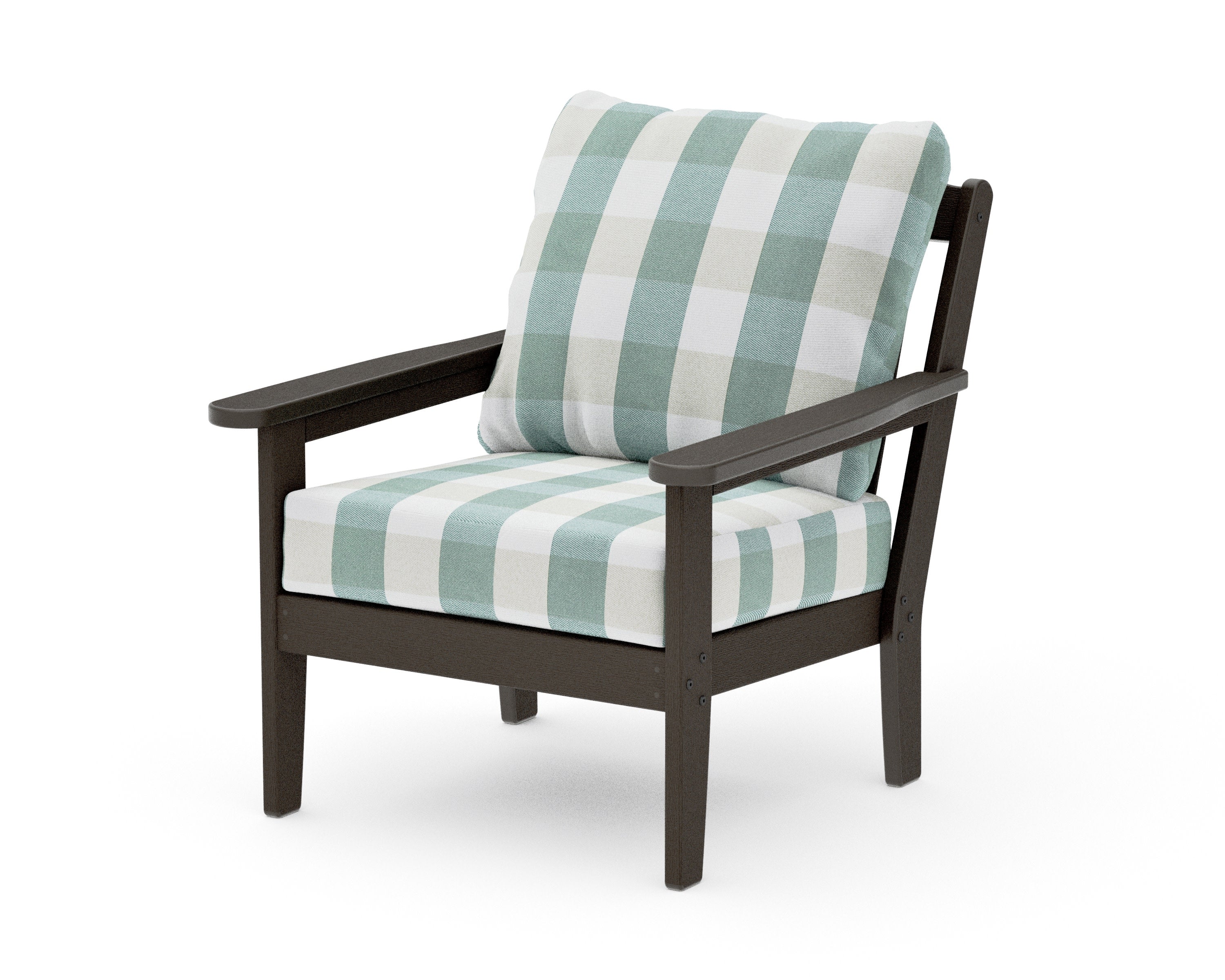 Cottage Deep Seating Chair in Vintage Coffee / Buffalo Plaid Glacier Spa