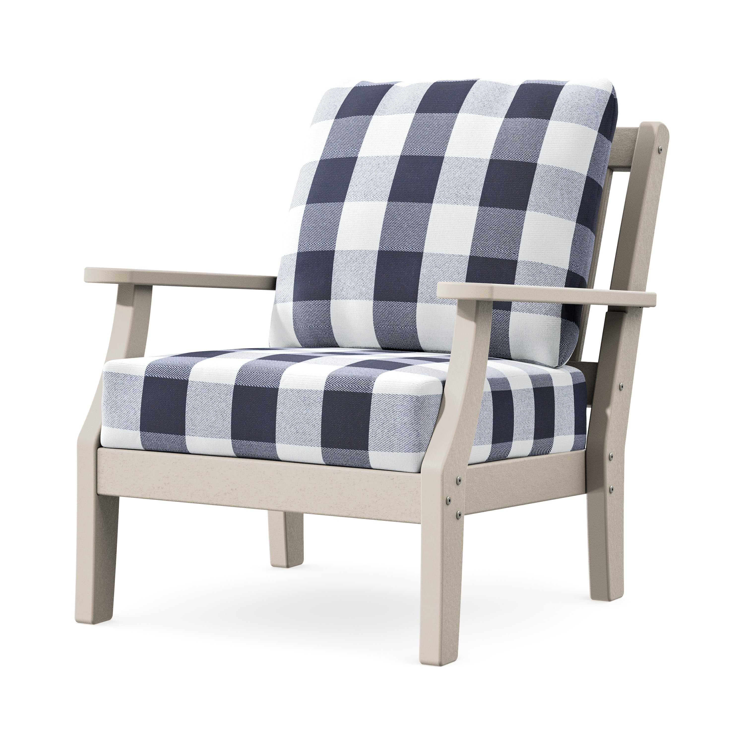 Chinoiserie Deep Seating Chair in Sand / Buffalo Plaid Navy