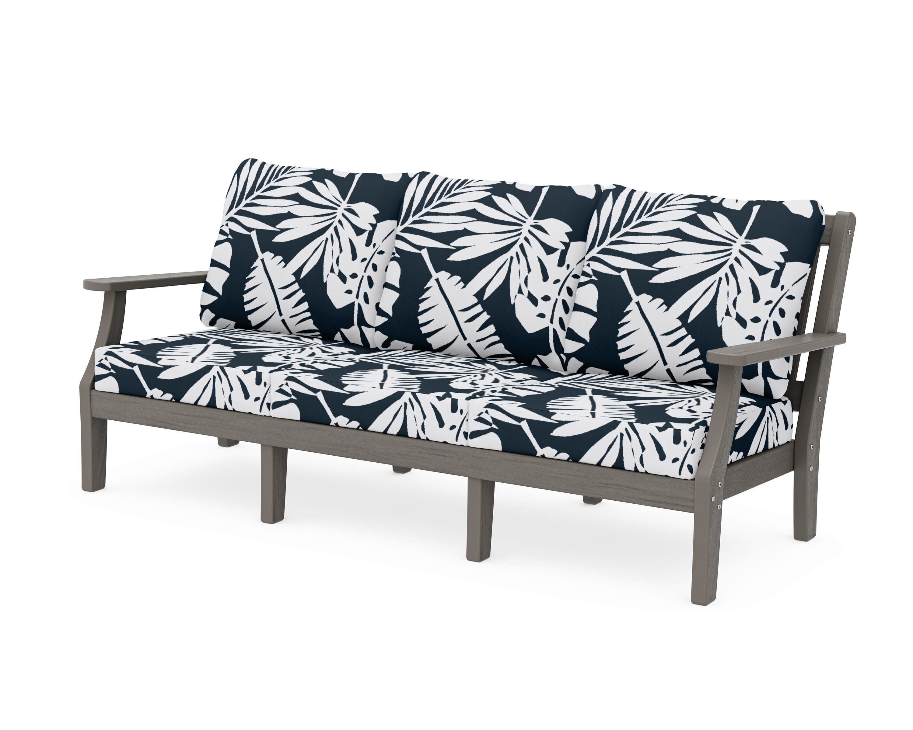 Chinoiserie Deep Seating Sofa in Driftwood / Leaf Marine Indigo