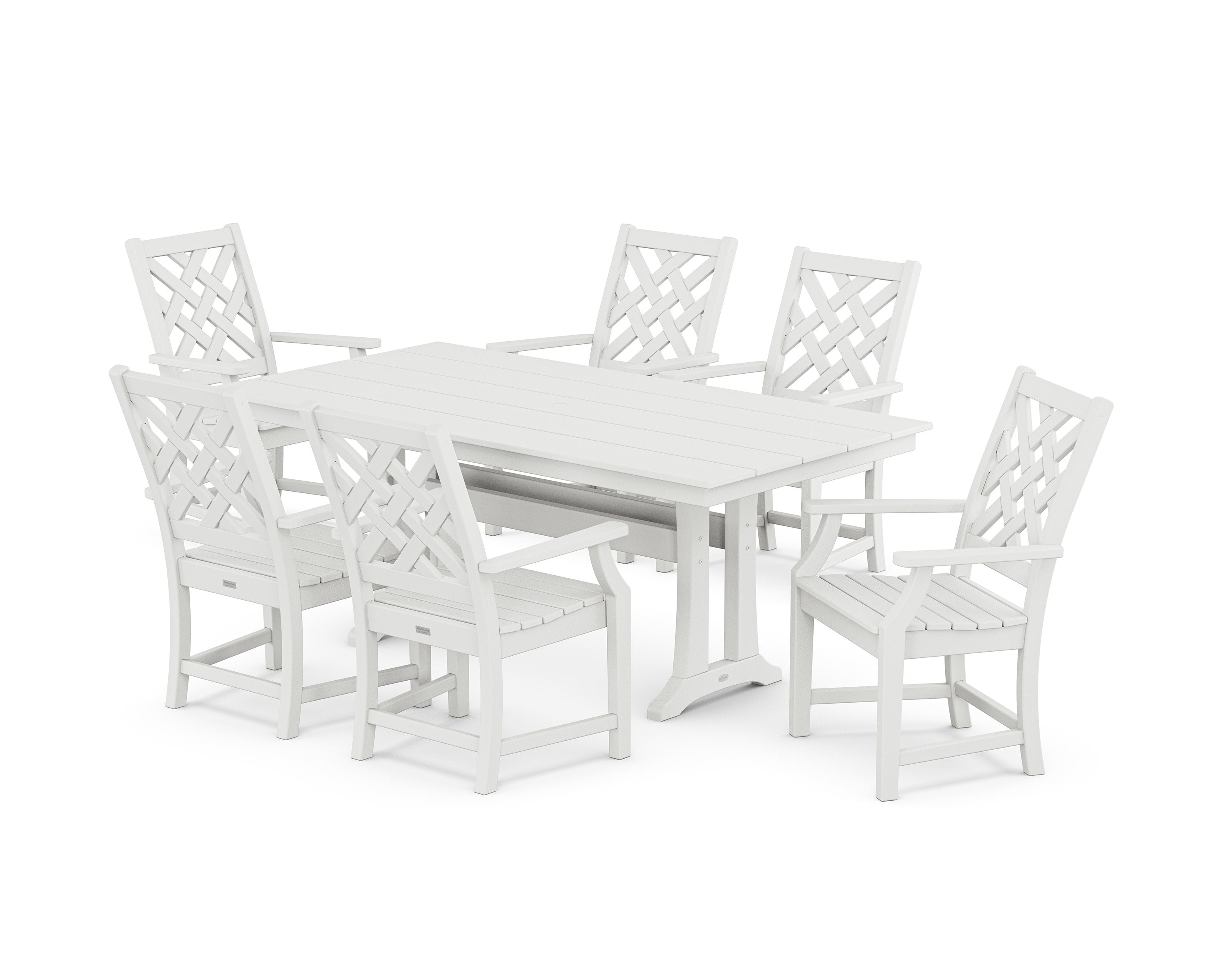 Wovendale Arm Chair 7-Piece Farmhouse Dining Set with Trestle Legs in White