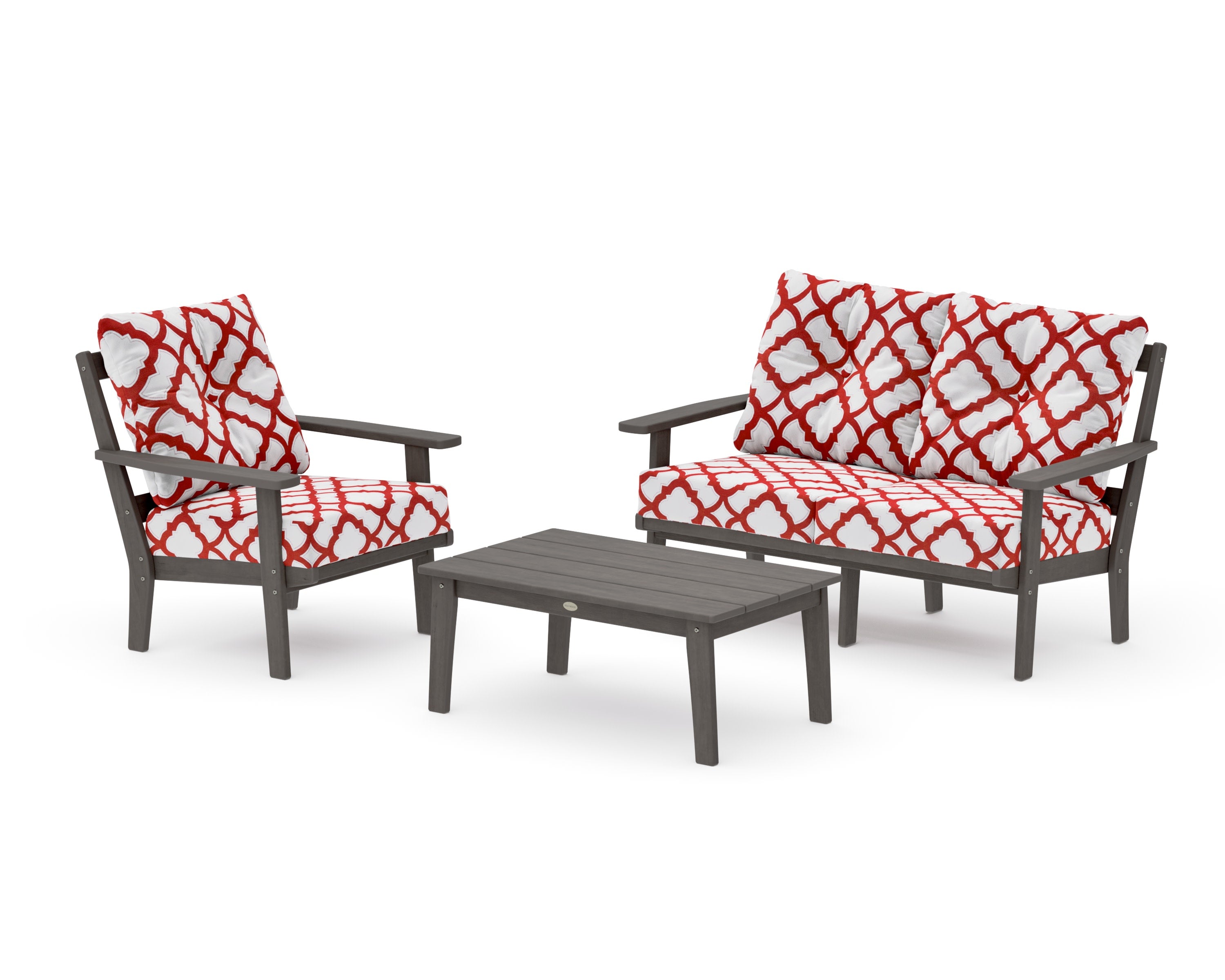 Oxford 3-Piece Deep Seating Set with Loveseat in Driftwood / Trellis Crimson