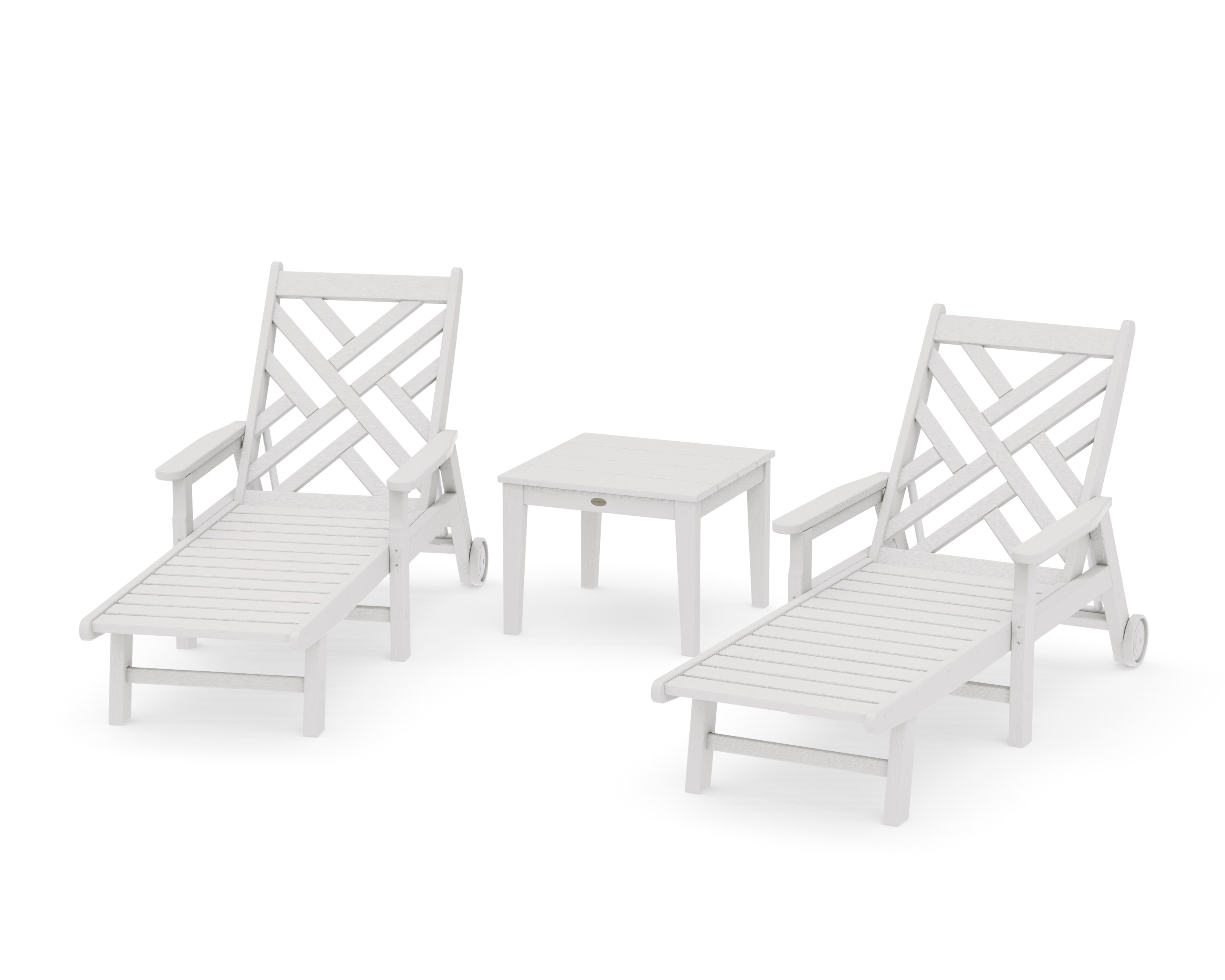 Chippendale 3-Piece Chaise Set with Arms and Wheels in Vintage White